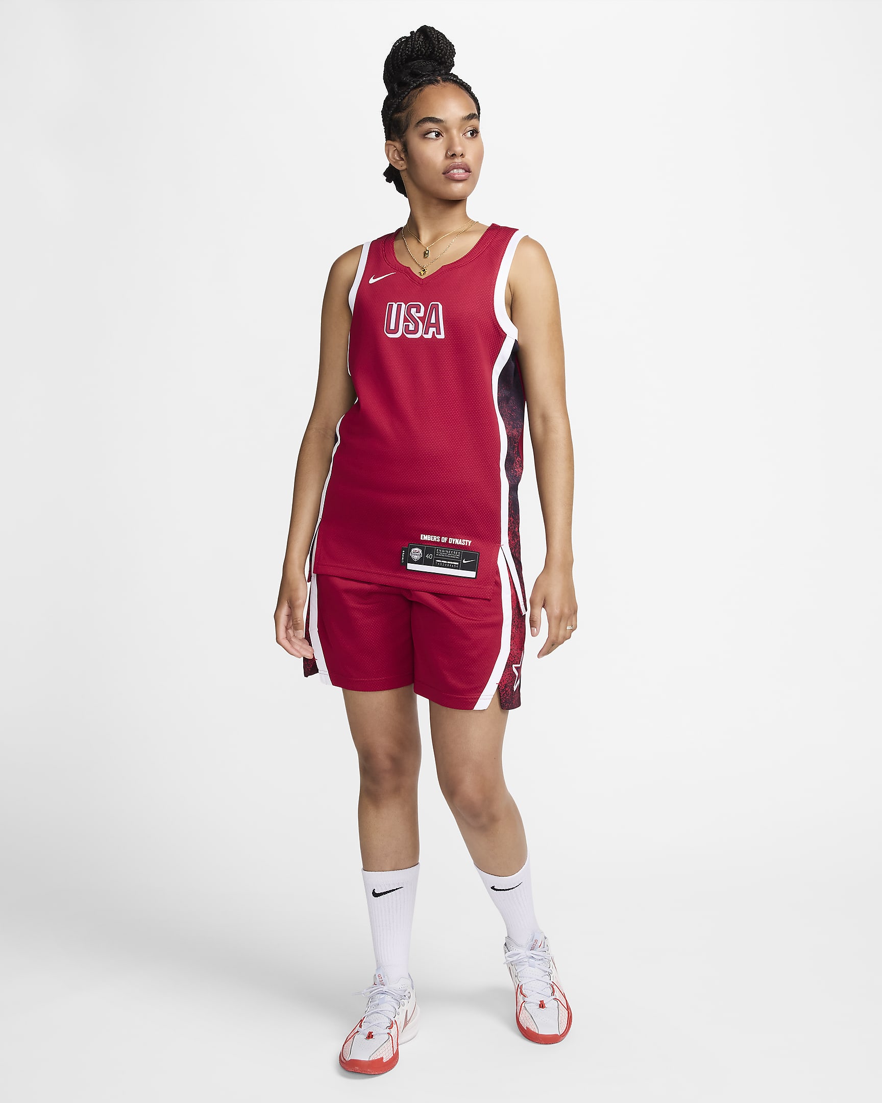 Camisola de basquetebol Nike USAB Limited Road para mulher - Vermelho Sport/Branco