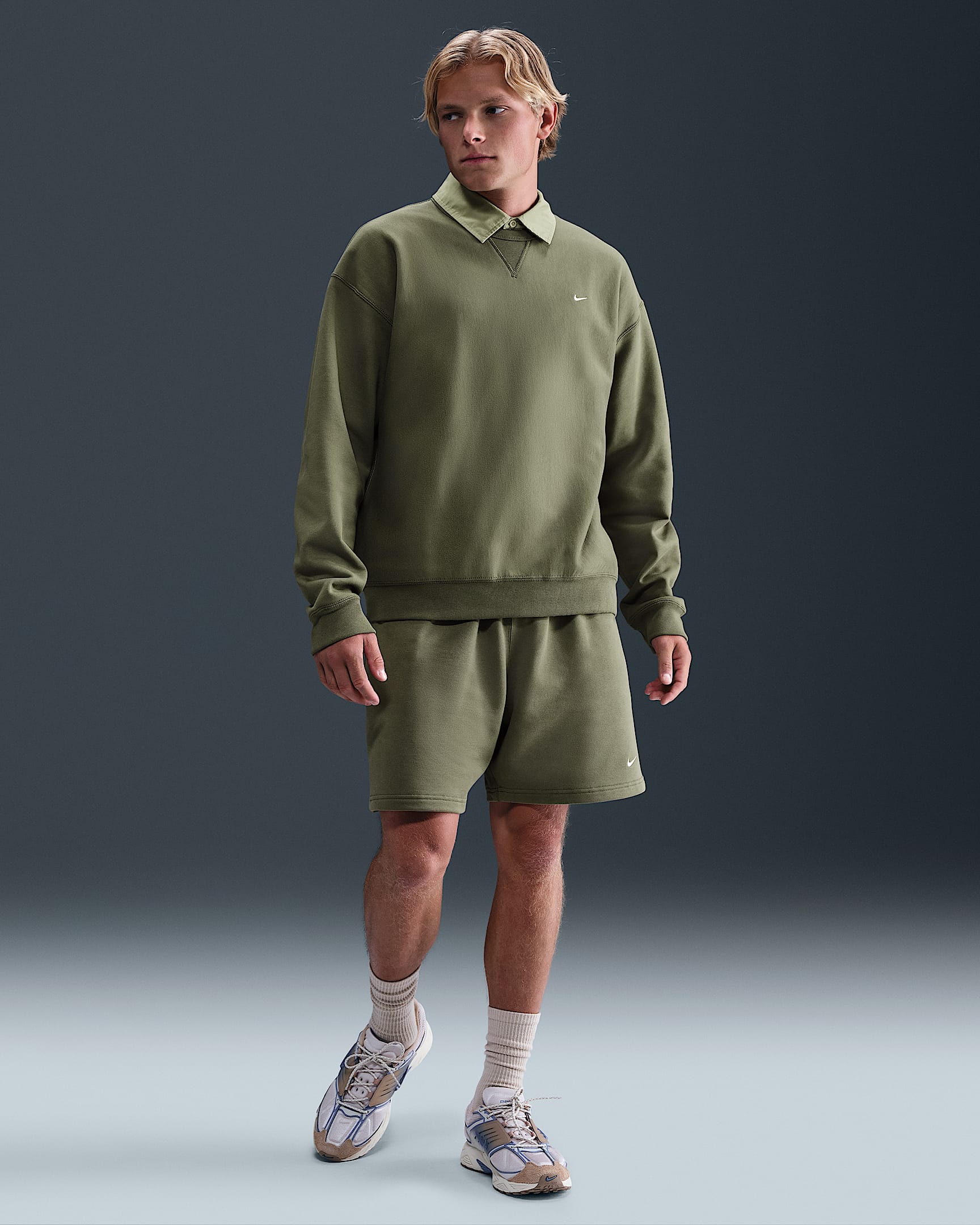 Nike Solo Swoosh Men's French Terry Shorts - Medium Olive/White