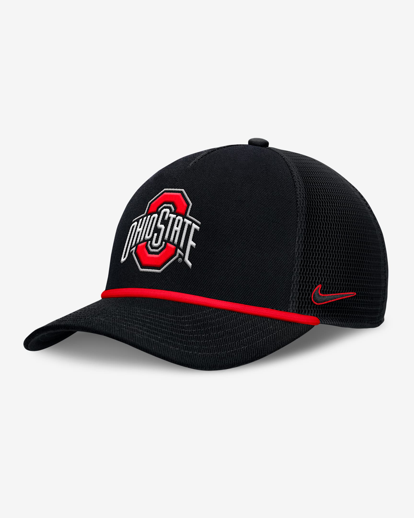 Ohio State Primetime Rise Men's Nike College Trucker Adjustable Hat - Black