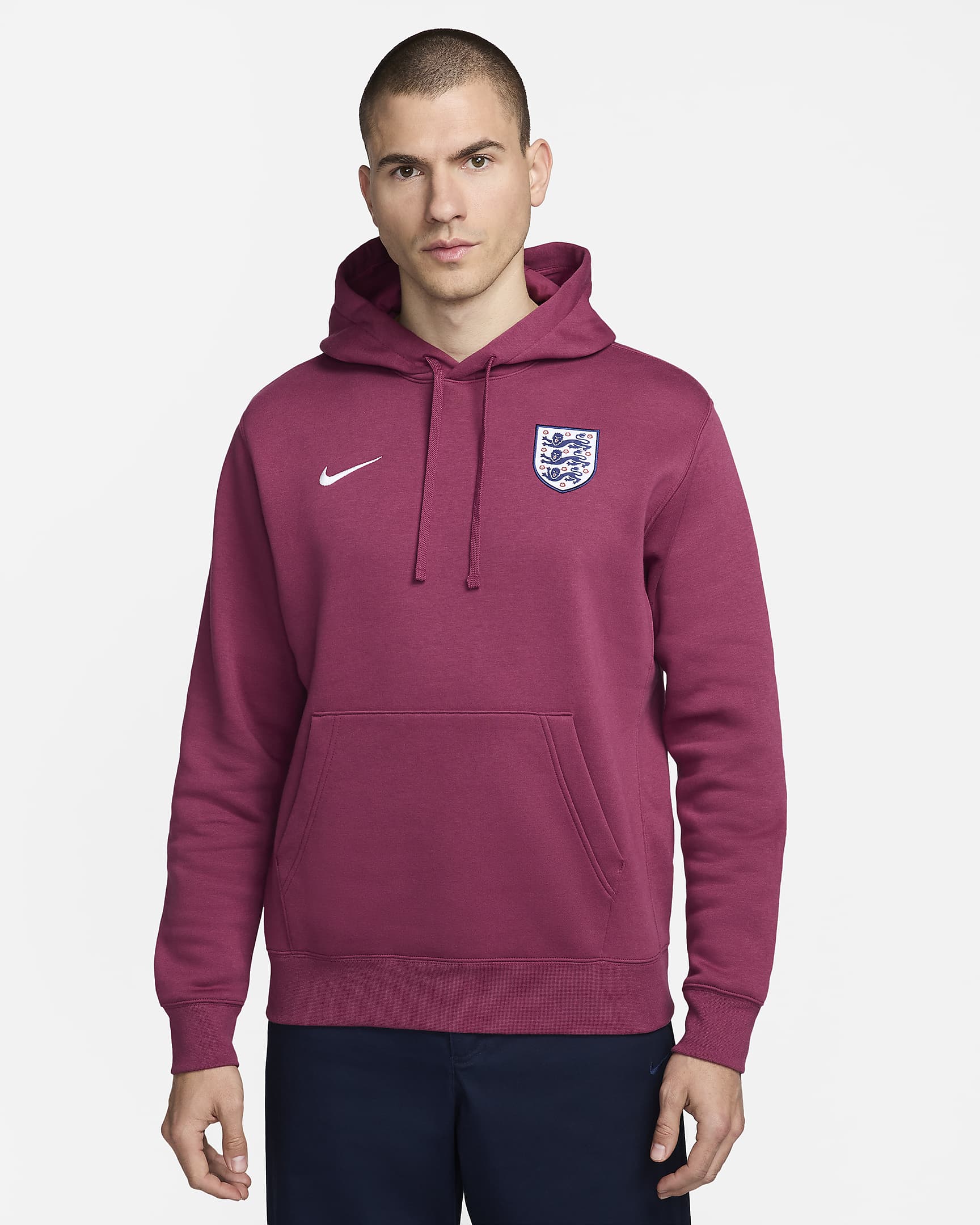 England Club Men's Nike Football Pullover Hoodie - Rosewood/White