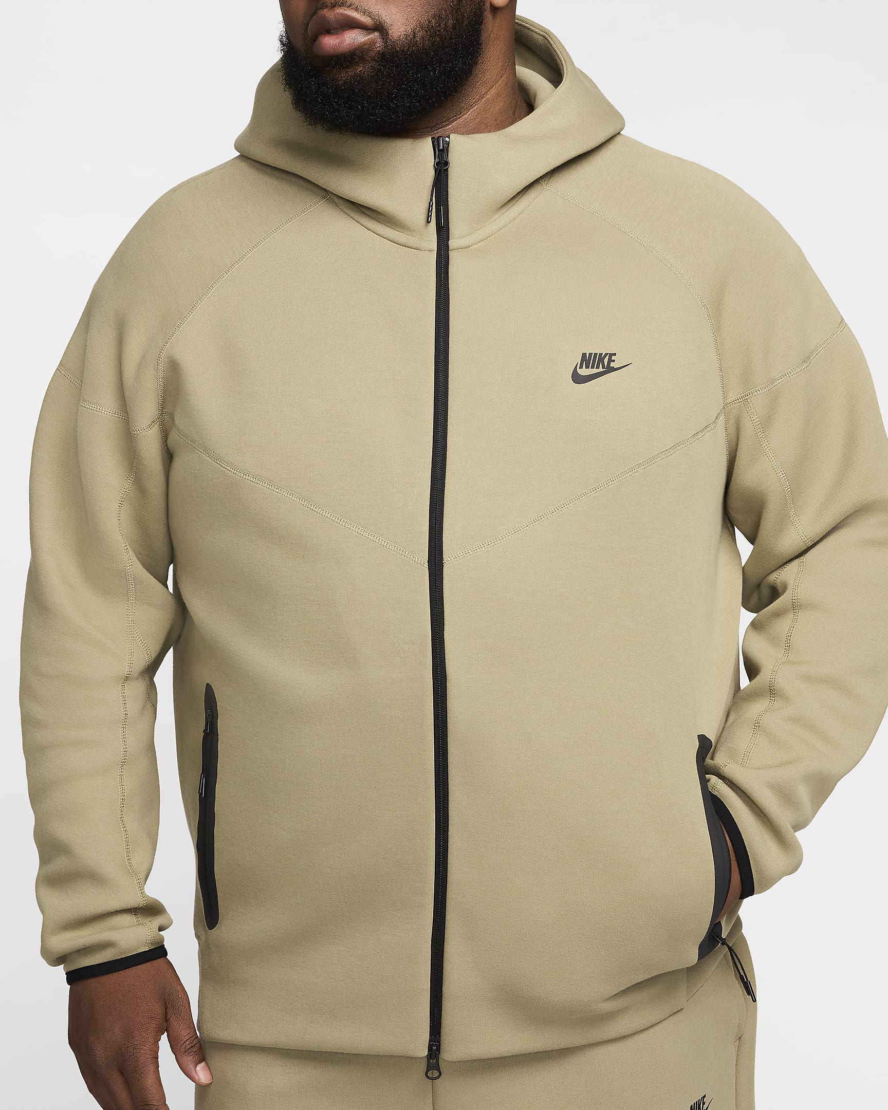 Huvtröja med hel dragkedja Nike Sportswear Tech Fleece Windrunner för män - Neutral Olive/Svart