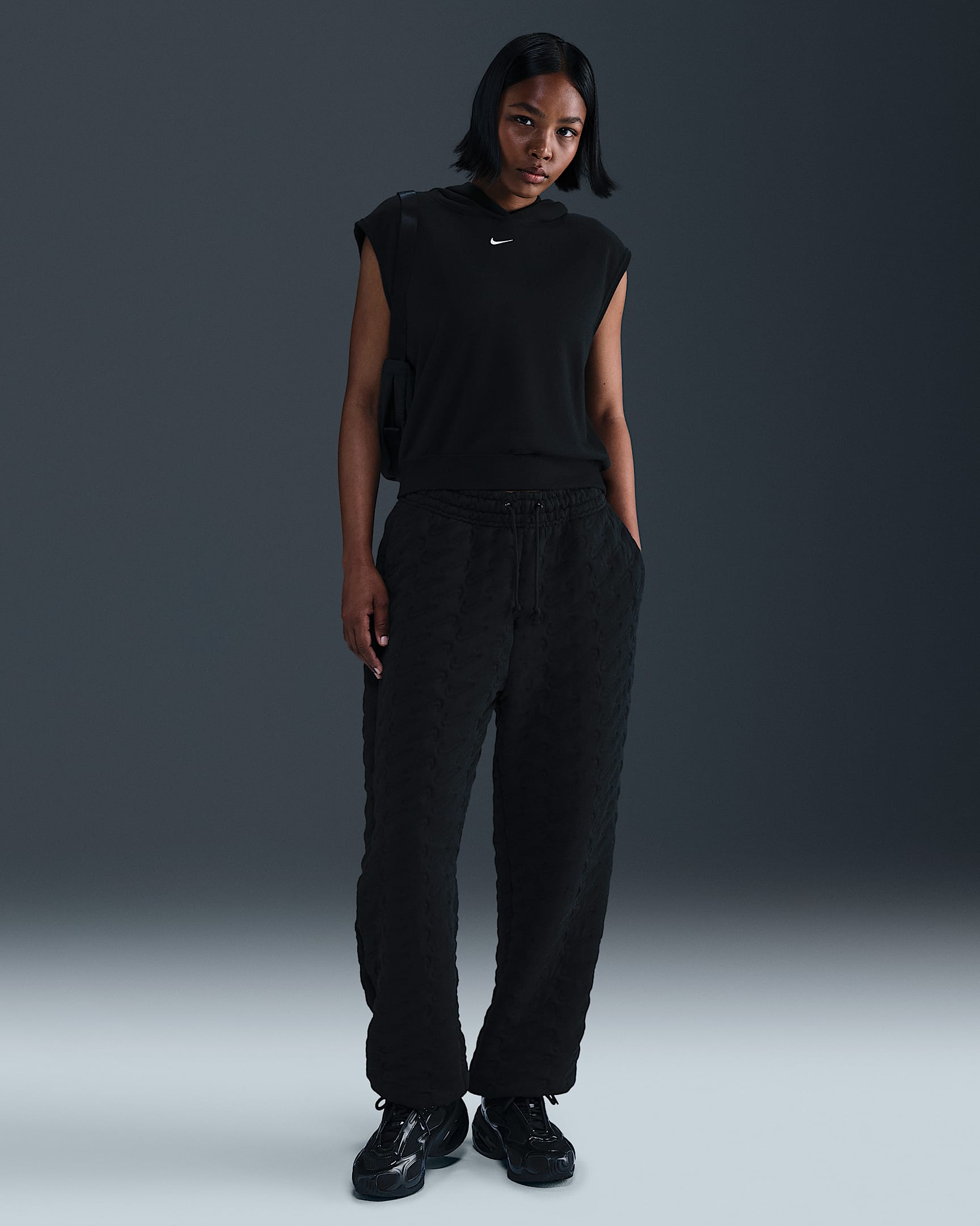 Pants de jacquard de tiro alto oversized para mujer Nike Sportswear Phoenix Fleece - Negro/Antracita