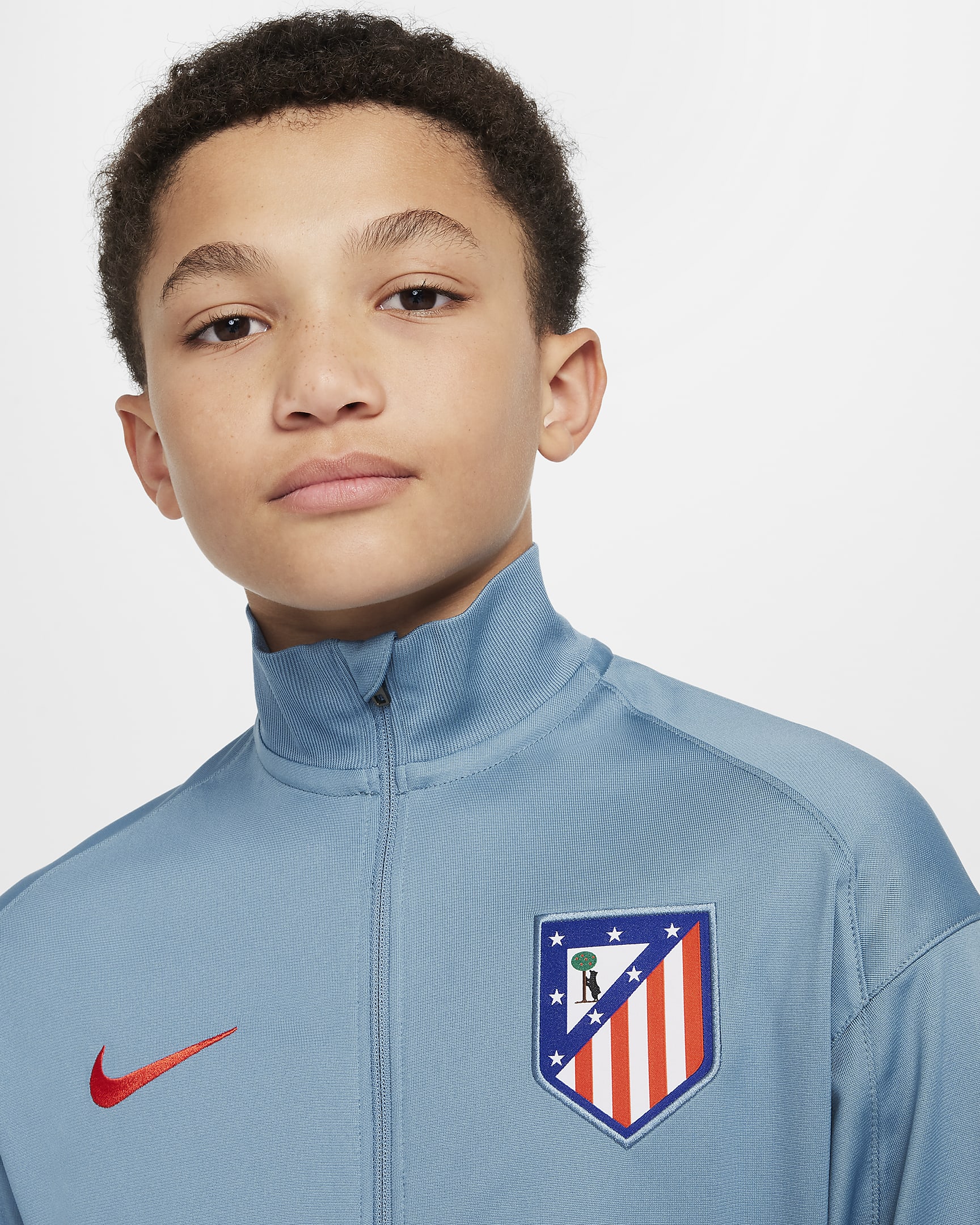 Atlético Madrid Strike Nike Dri-FIT strikket fotballtracksuit til store barn - Noise Aqua/Flat Pewter/Light Iron Ore/Light Crimson