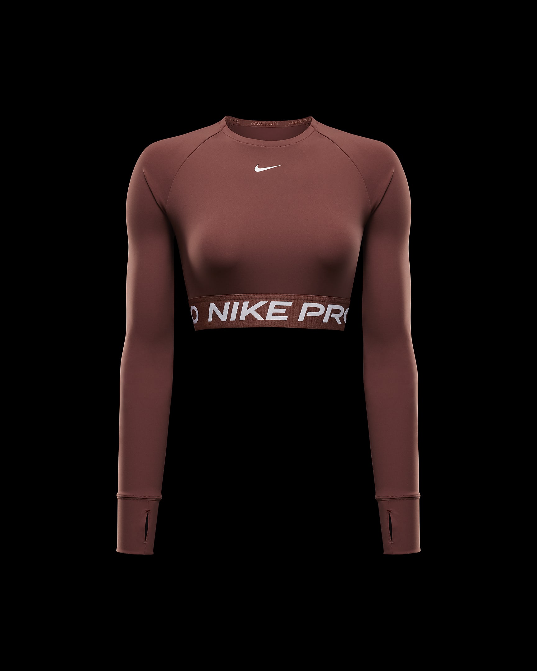 Damska koszulka o skróconym kroju z długim rękawem Dri-FIT Nike Pro - Red Sepia/Biel