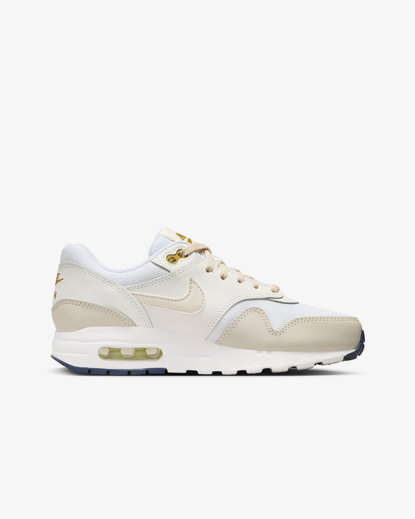 Air Max 1 sko til store barn - Hvit/Bronzine/Barely Volt/Light Orewood Brown