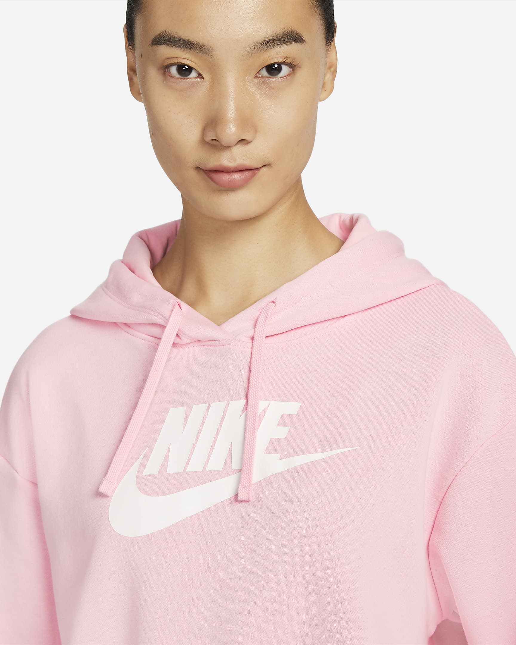 Nike Sportswear Club Fleece Women's Oversized Crop Graphic Hoodie - Medium Soft Pink/White