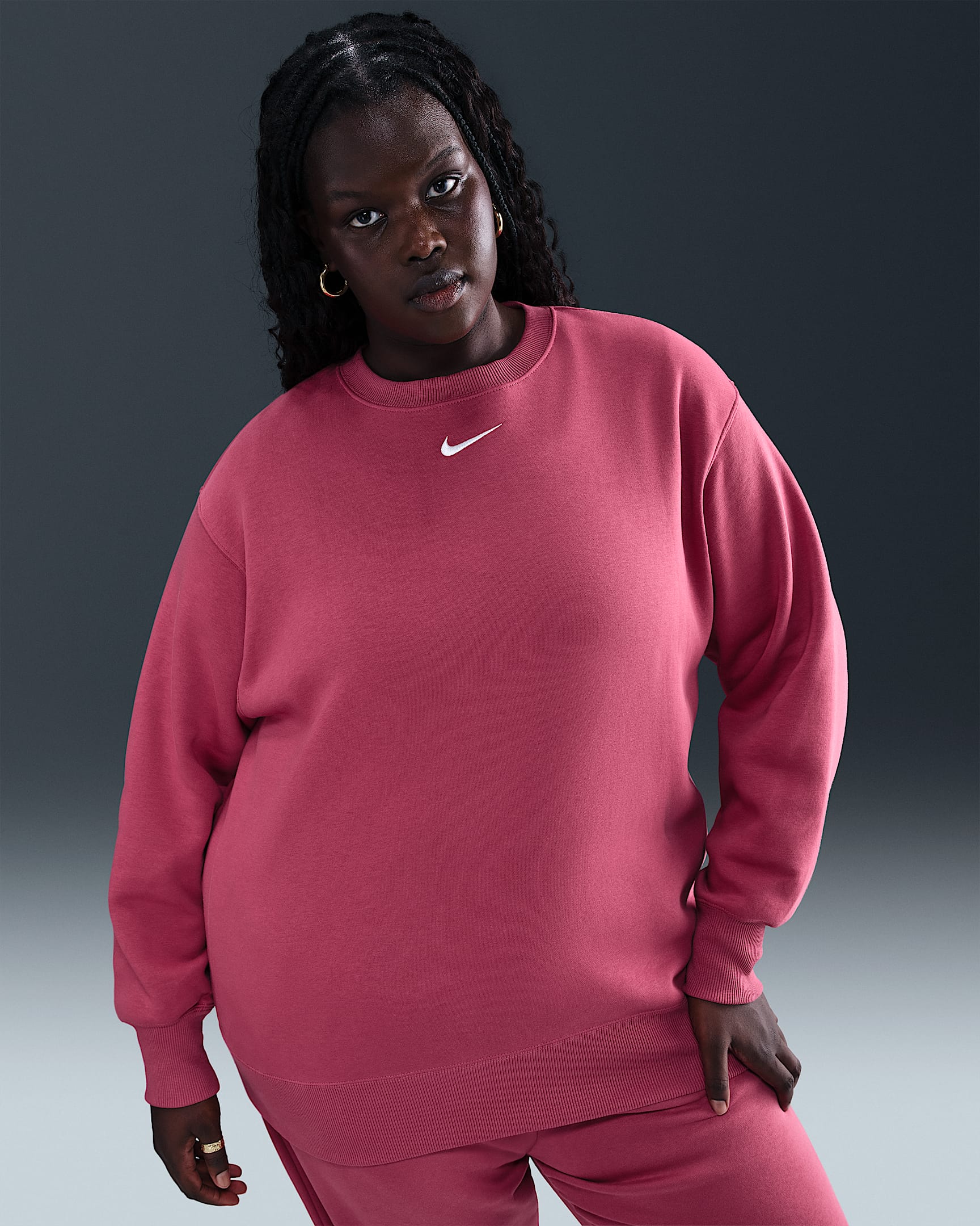 Nike Sportswear Phoenix Fleece Women's Oversized Crew-Neck Sweatshirt (Plus Size) - Sweet Beet/Sail
