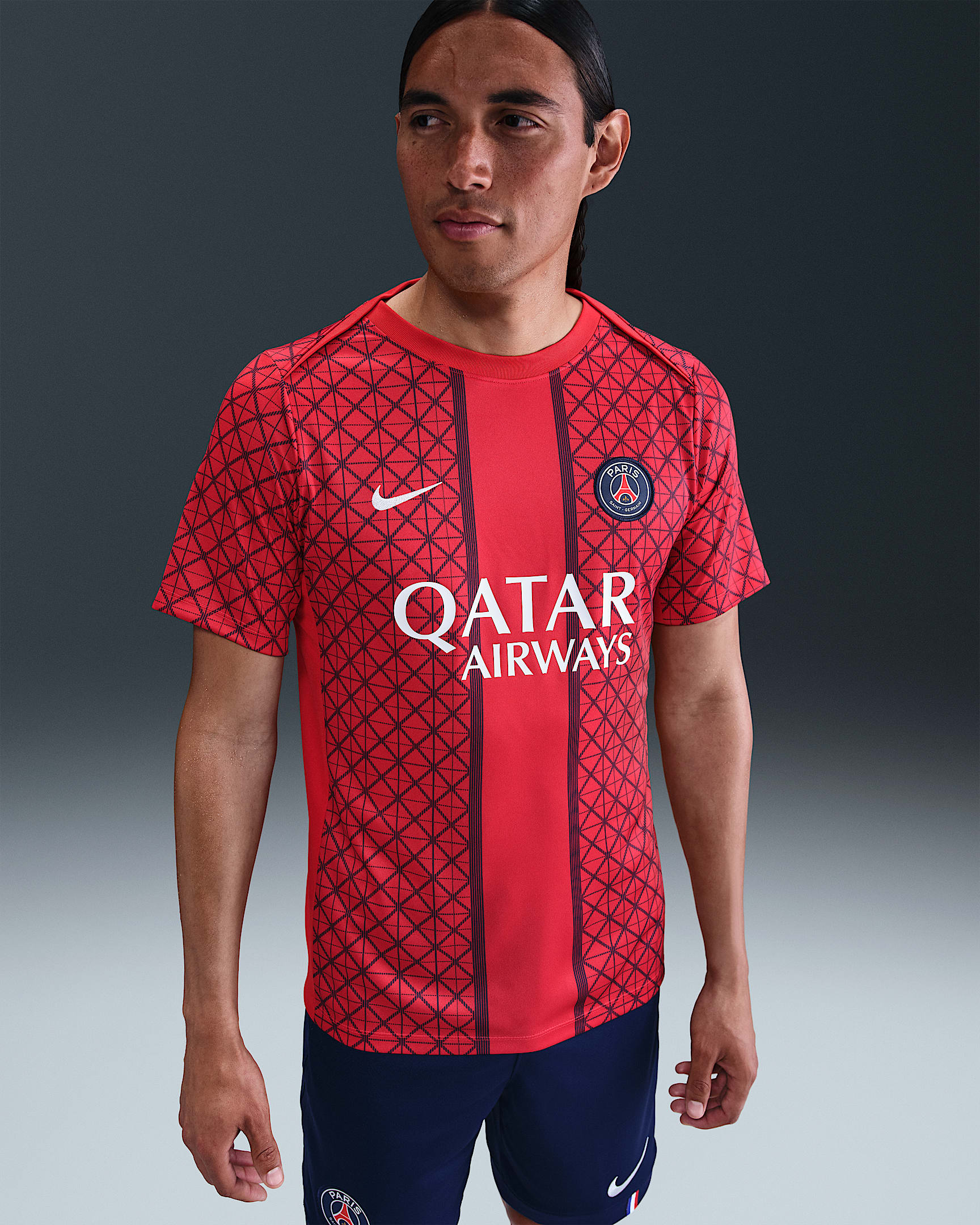 Paris Saint-Germain Academy Pro Away Men's Nike Dri-FIT Football Pre-Match Short-Sleeve Top - University Red/Midnight Navy/White