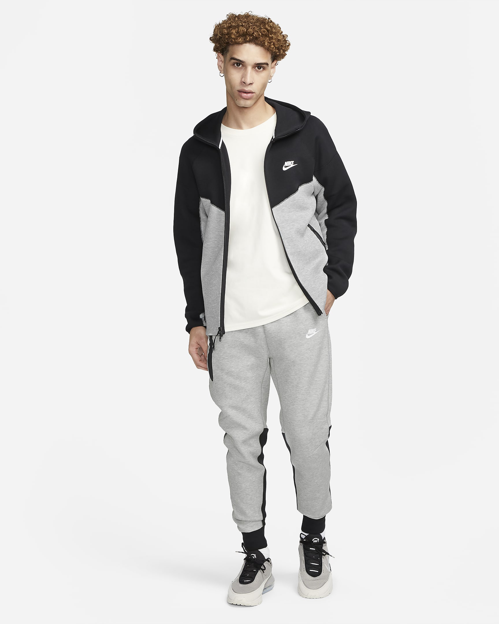 Sweat à capuche et zip Nike Sportswear Tech Fleece Windrunner pour homme - Dark Grey Heather/Noir/Blanc