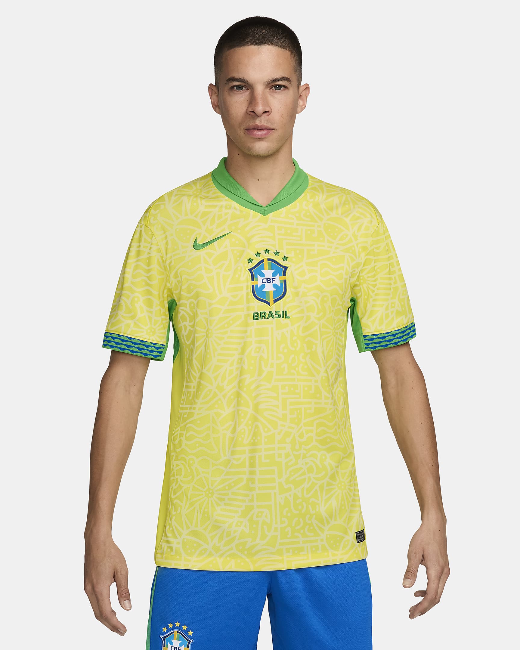 Brazilië 2024 Stadium Thuis Nike Dri-FIT replica voetbalshirt voor heren - Dynamic Yellow/Lemon Chiffon/Green Spark