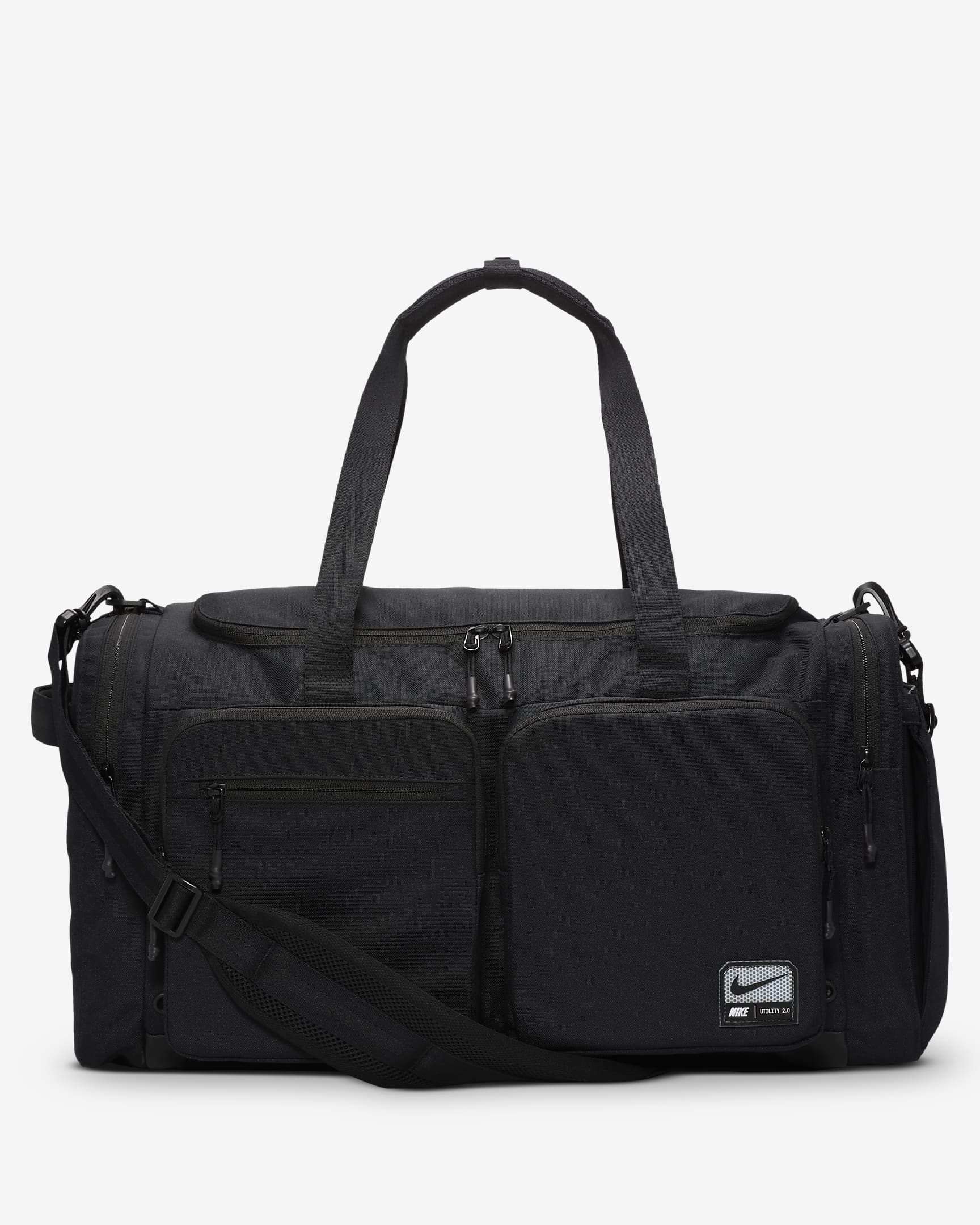 กระเป๋า Duffel Nike Utility Power 2.0 (ไซส์ M, 51 ล.) - ดำ/ดำ/ขาว