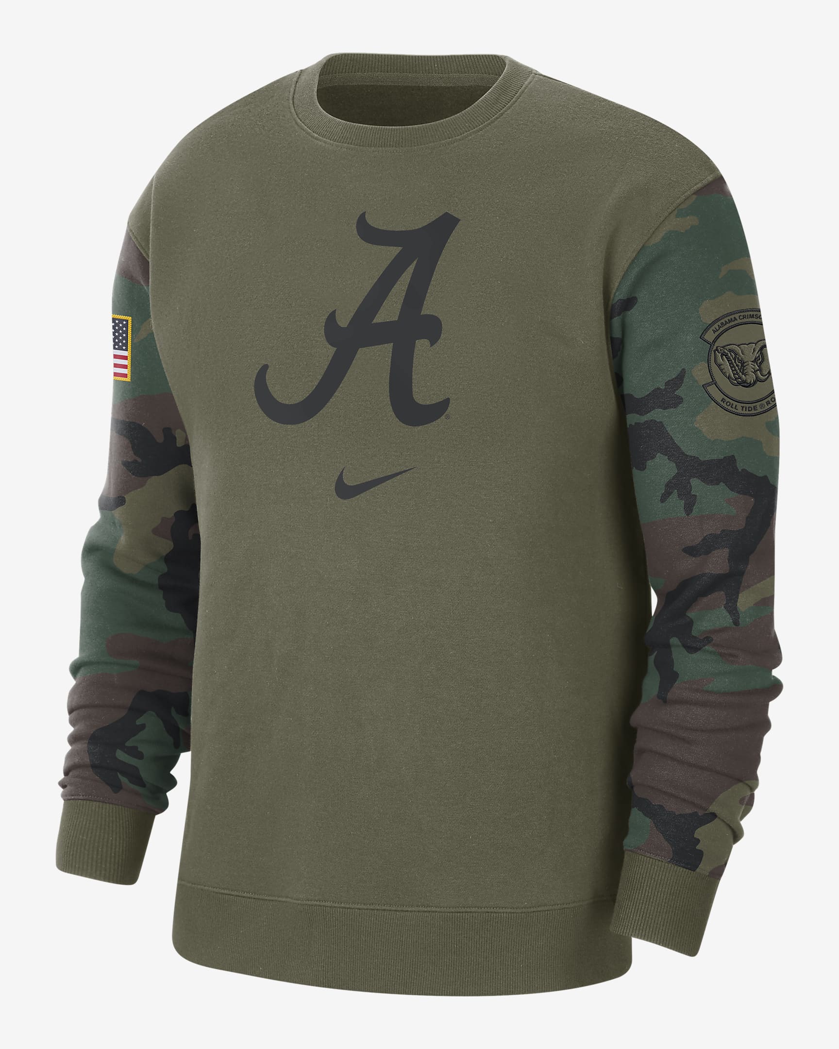 Alabama Club Fleece Men's Nike College Crew-Neck Sweatshirt - Medium Olive/Black