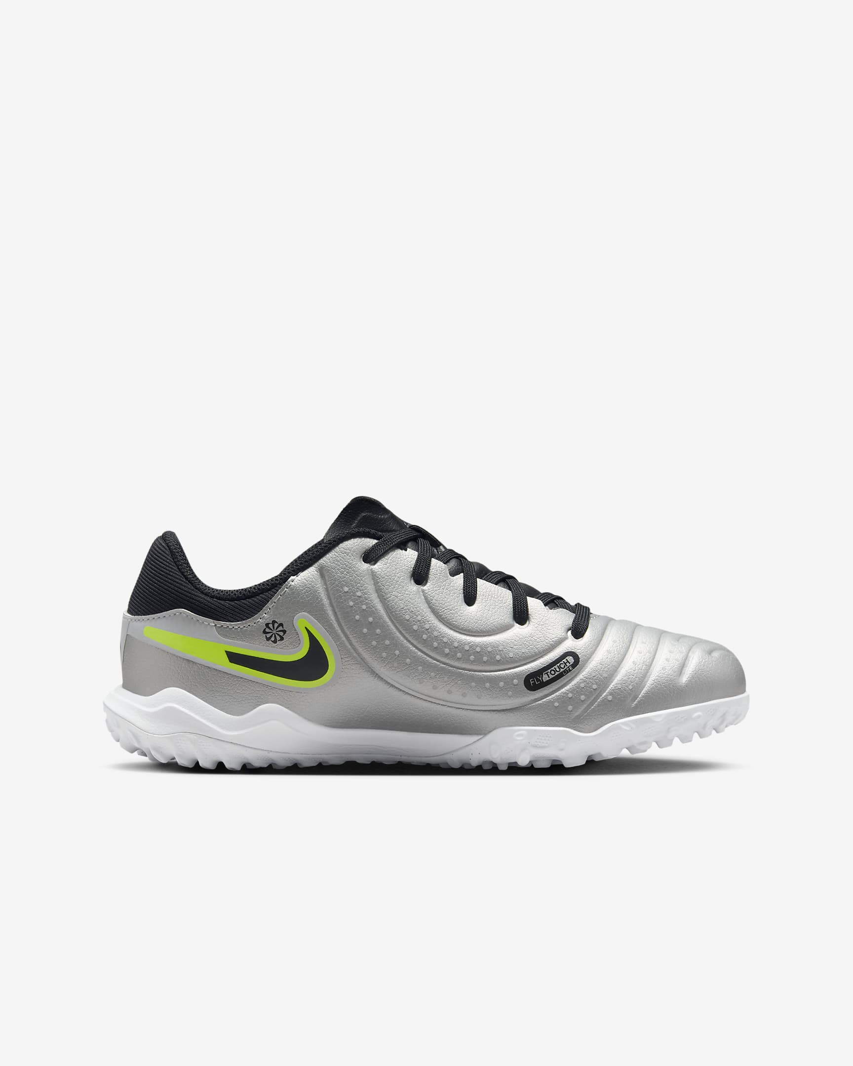 Nike Jr. Tiempo Legend 10 Academy Younger/Older Kids' Turf Low-Top Football Shoes - Metallic Silver/Volt/Black