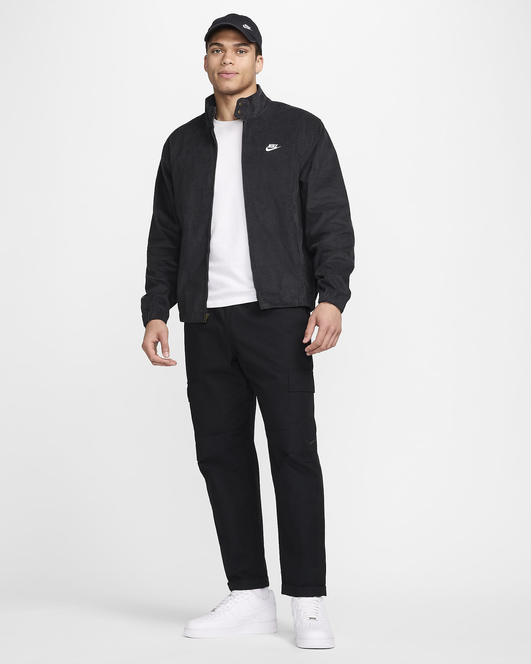 Veste Harrington en velours côtelé Nike Sportswear Club pour homme - Noir/Blanc