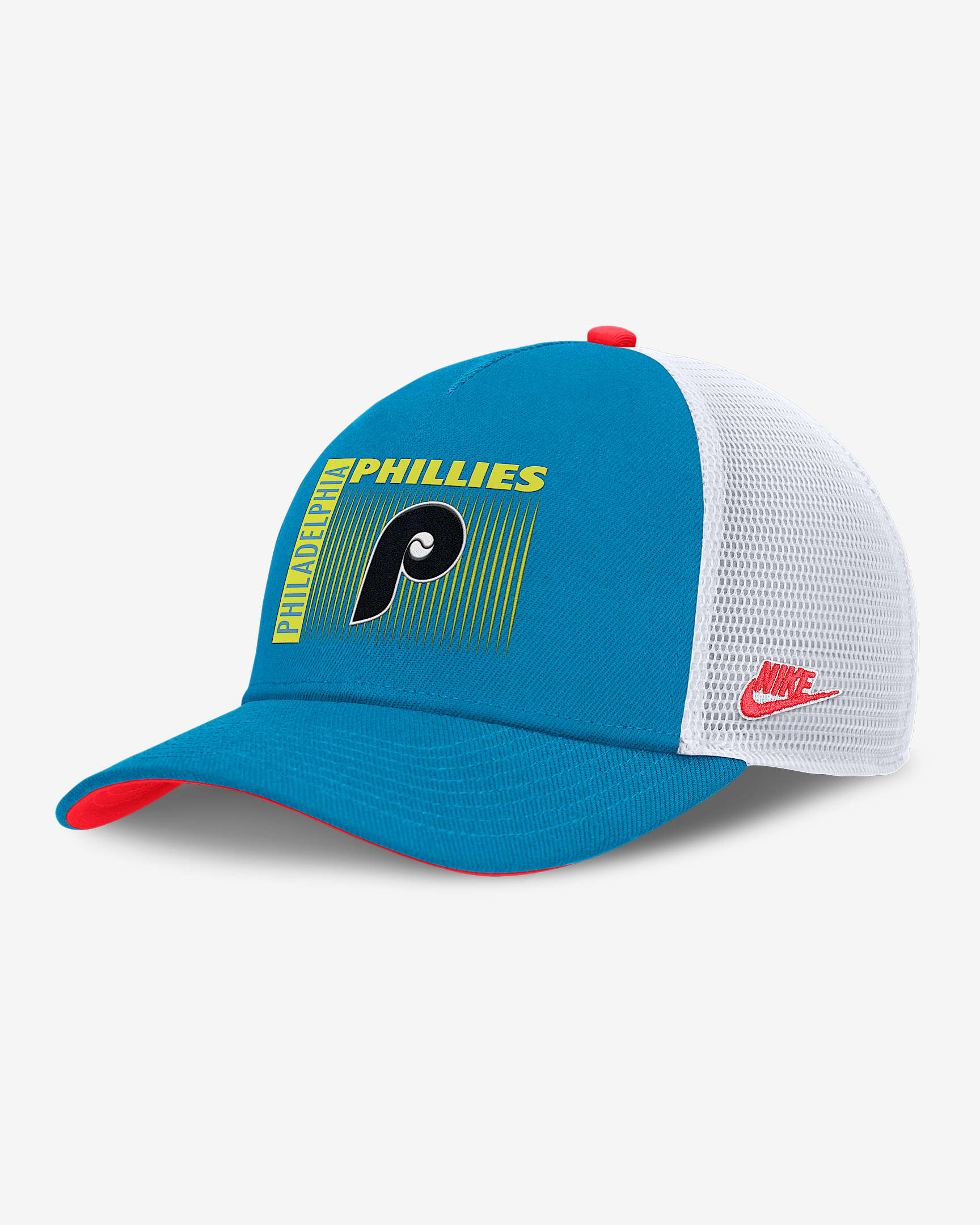 Philadelphia Phillies Neon 90s Rise Men's Nike Dri-FIT MLB Trucker Adjustable Hat - Blue