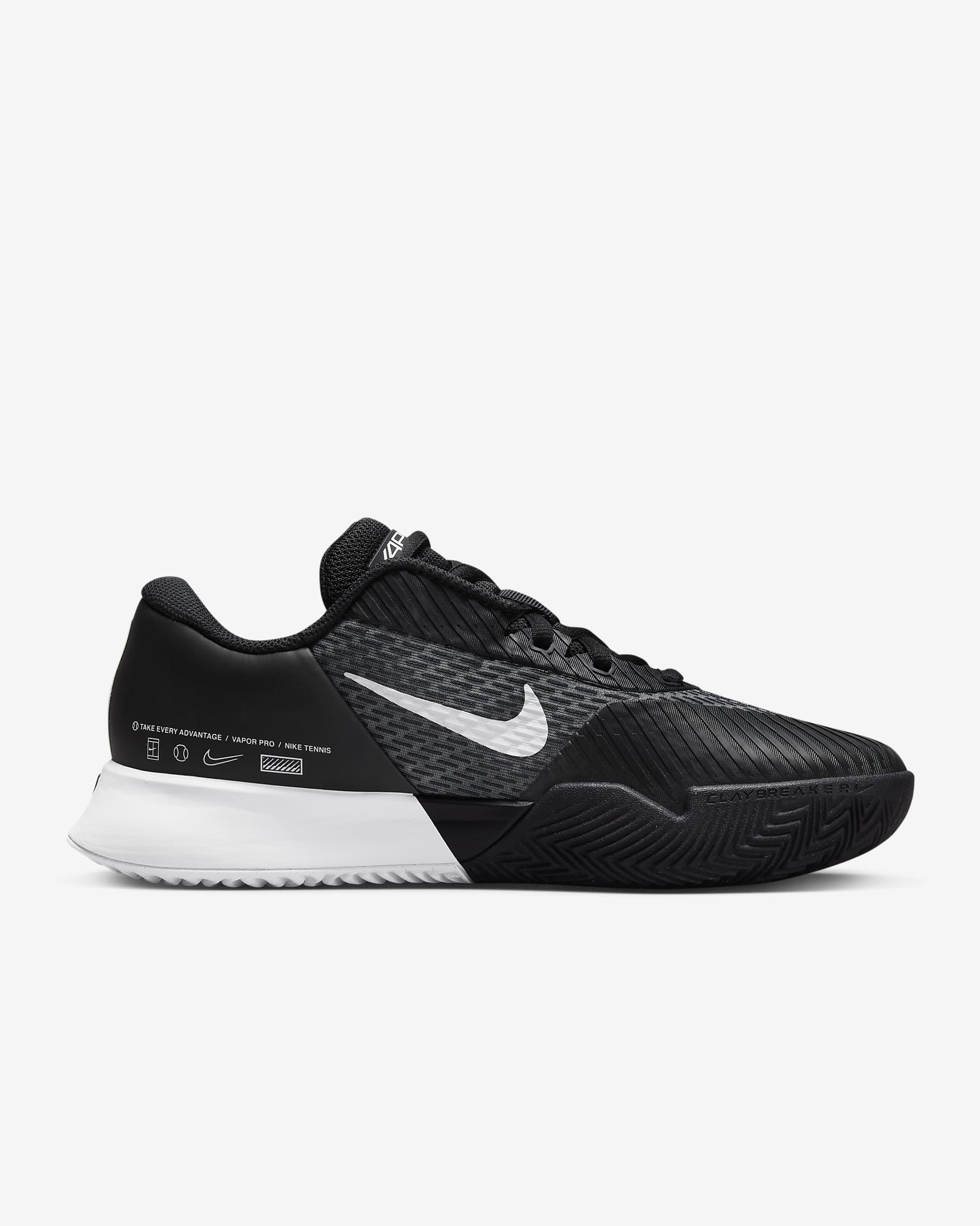 NikeCourt Air Zoom Vapor Pro 2 Women's Clay Tennis Shoes - Black/White