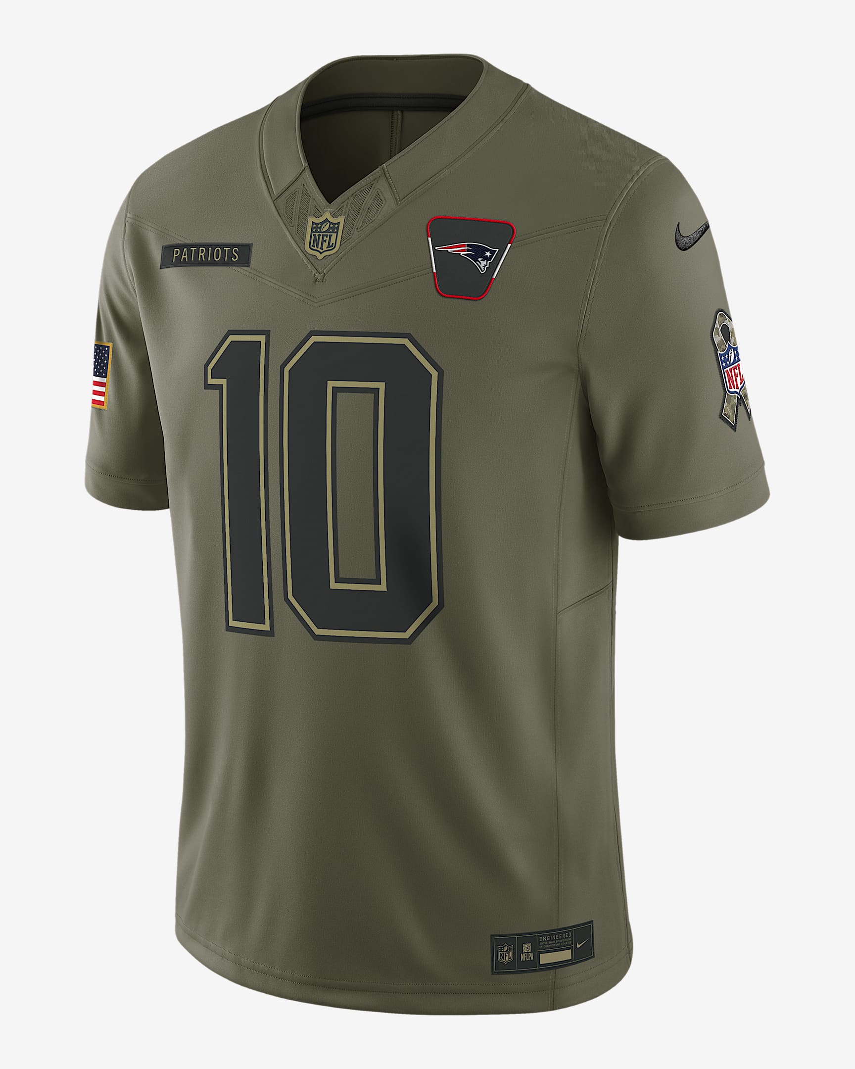 Drake Maye New England Patriots Salute to Service Men's Nike Dri-FIT NFL Limited Jersey - Medium Olive