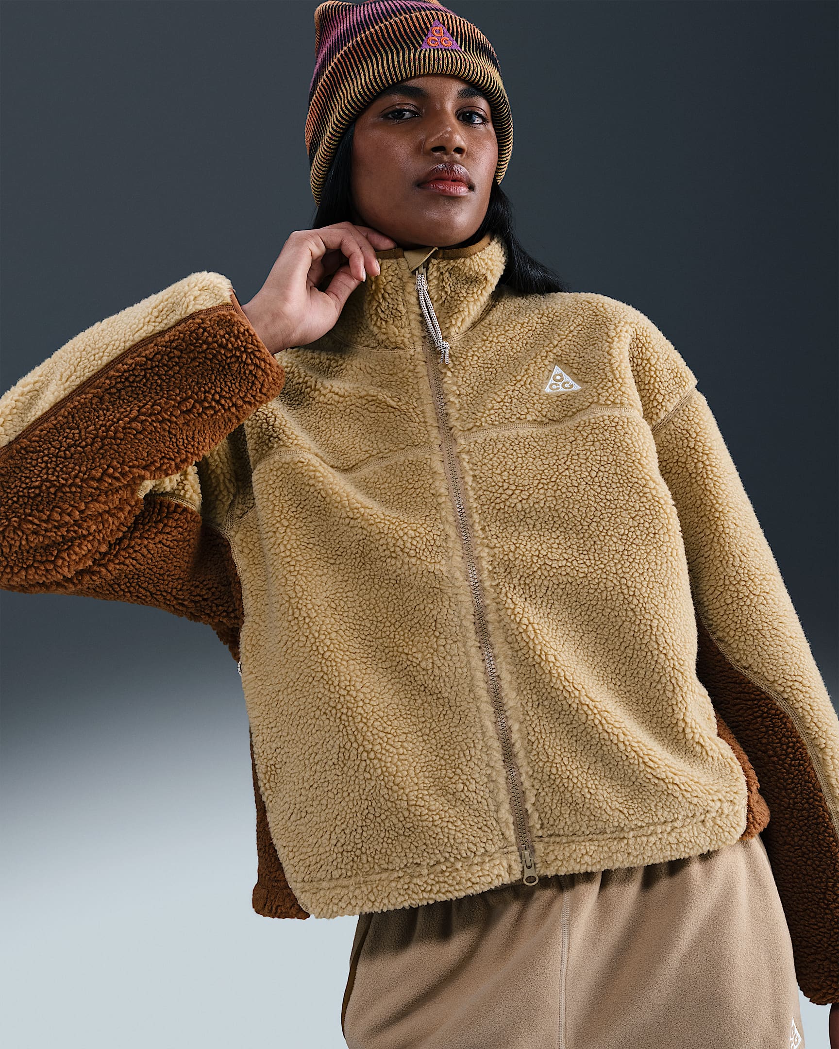 Nike ACG "Canwell Glacier" Women's Therma-FIT ADV Full-Zip Jacket - Parachute Beige/Mosswood Brown/Light Khaki/Summit White