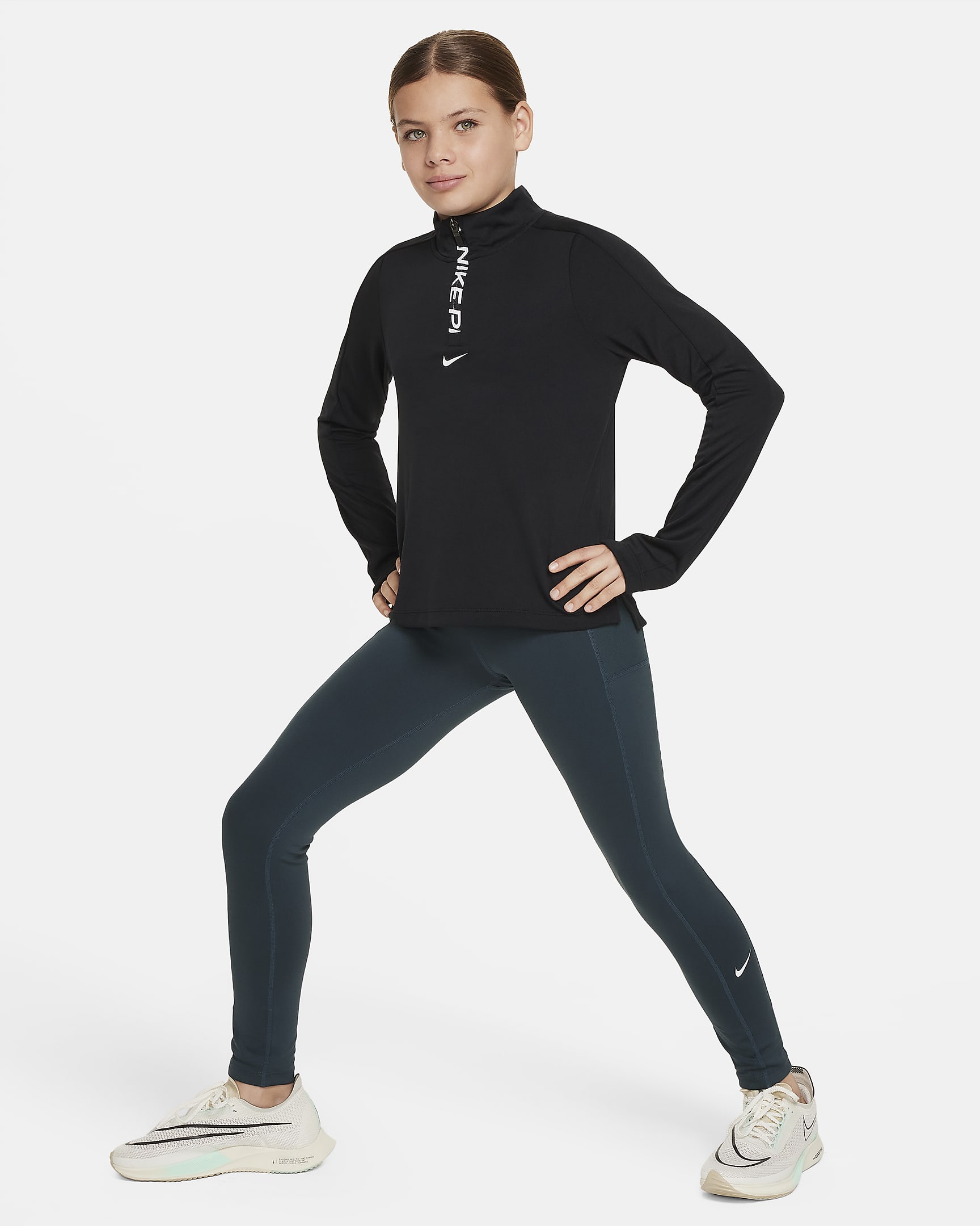Nike Pro Girls' Dri-FIT Long-Sleeve 1/2-Zip Top - Black/White