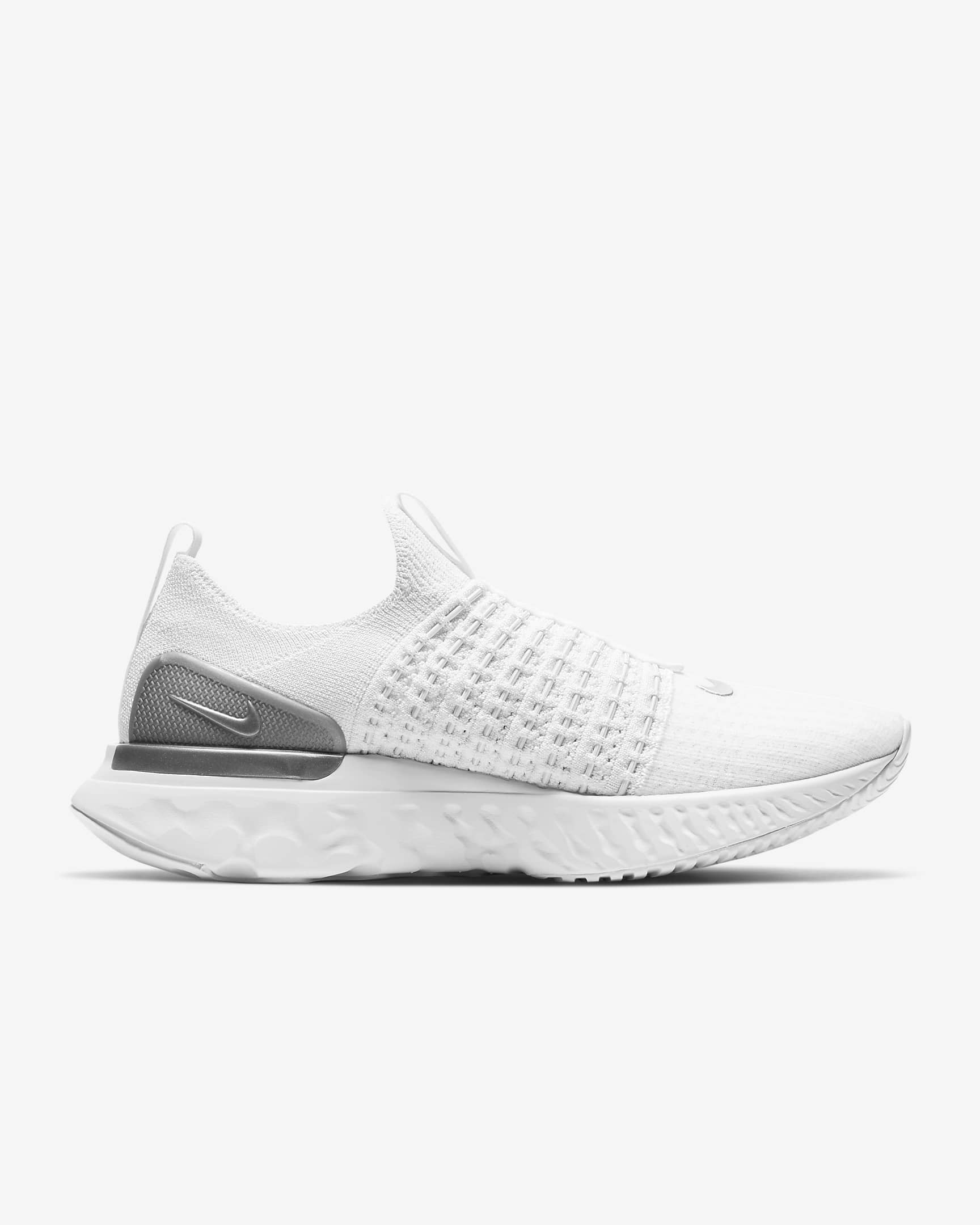 รองเท้าวิ่งโร้ดรันนิ่งผู้หญิง Nike React Phantom Run Flyknit 2 - True White/ขาว/Pure Platinum/Metallic Silver