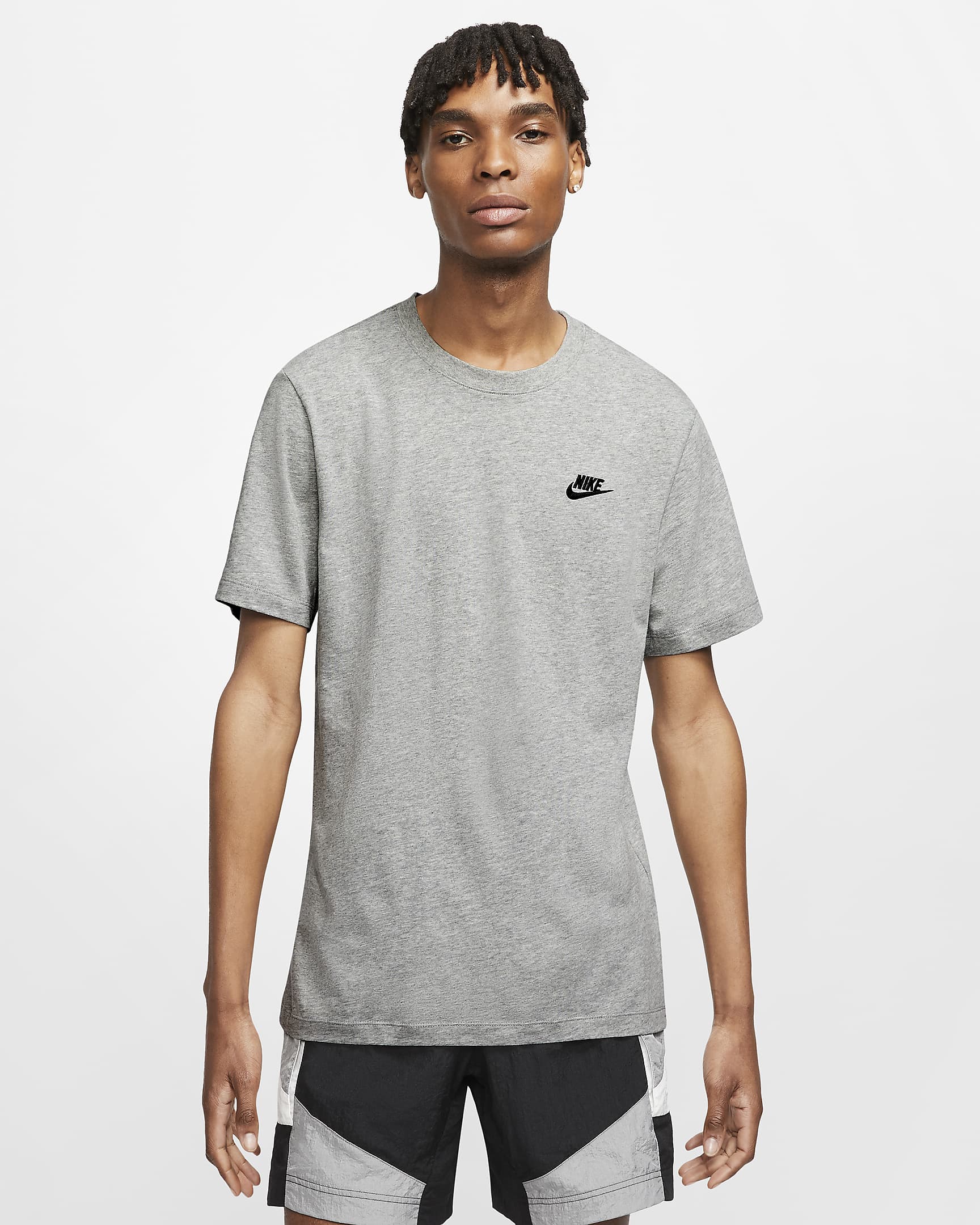 Nike Sportswear Club Herren-T-Shirt - Dark Grey Heather/Schwarz