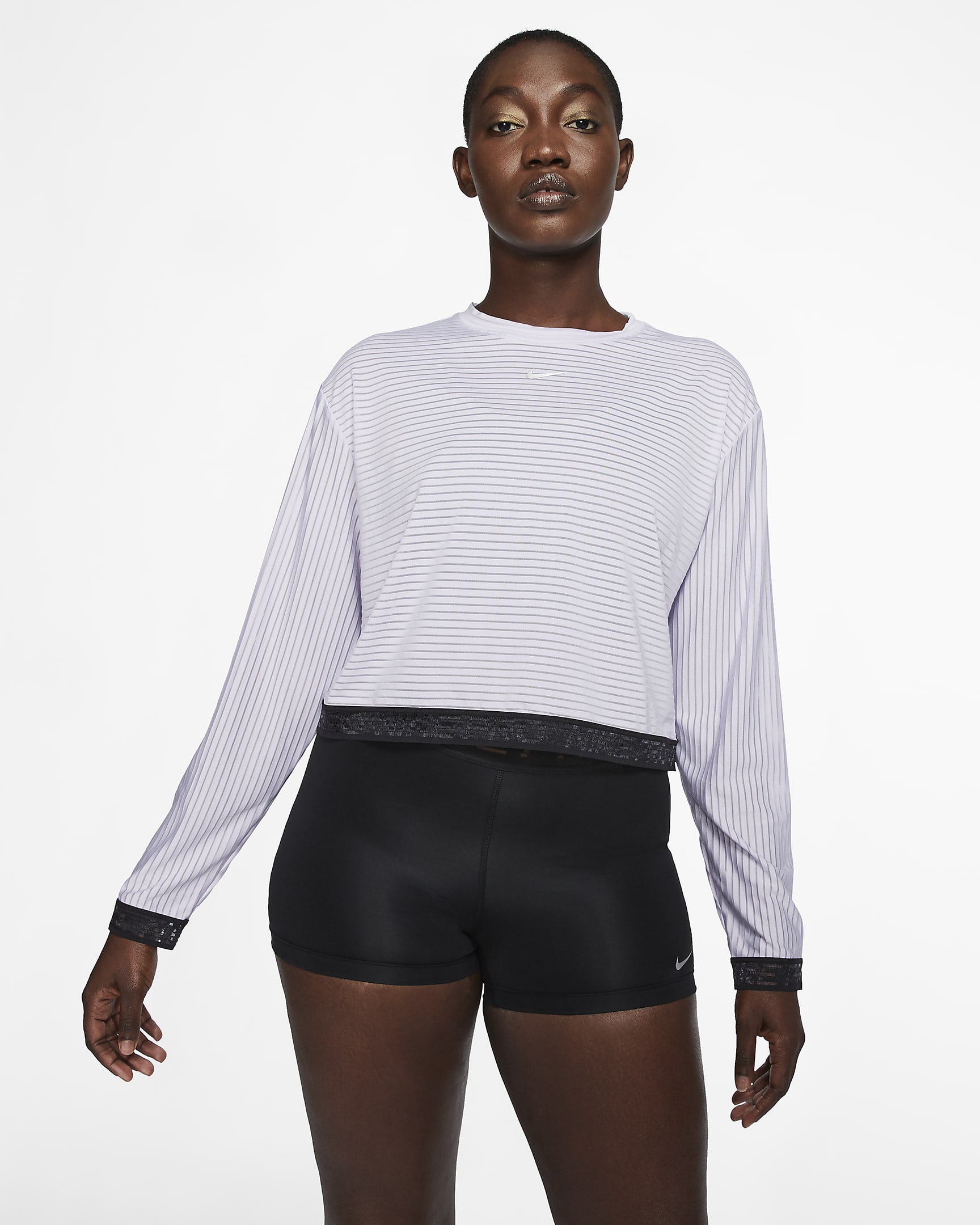 Nike Pro Women's Long-Sleeve Mesh Crop Top - Infinite Lilac/Black/Metallic Silver