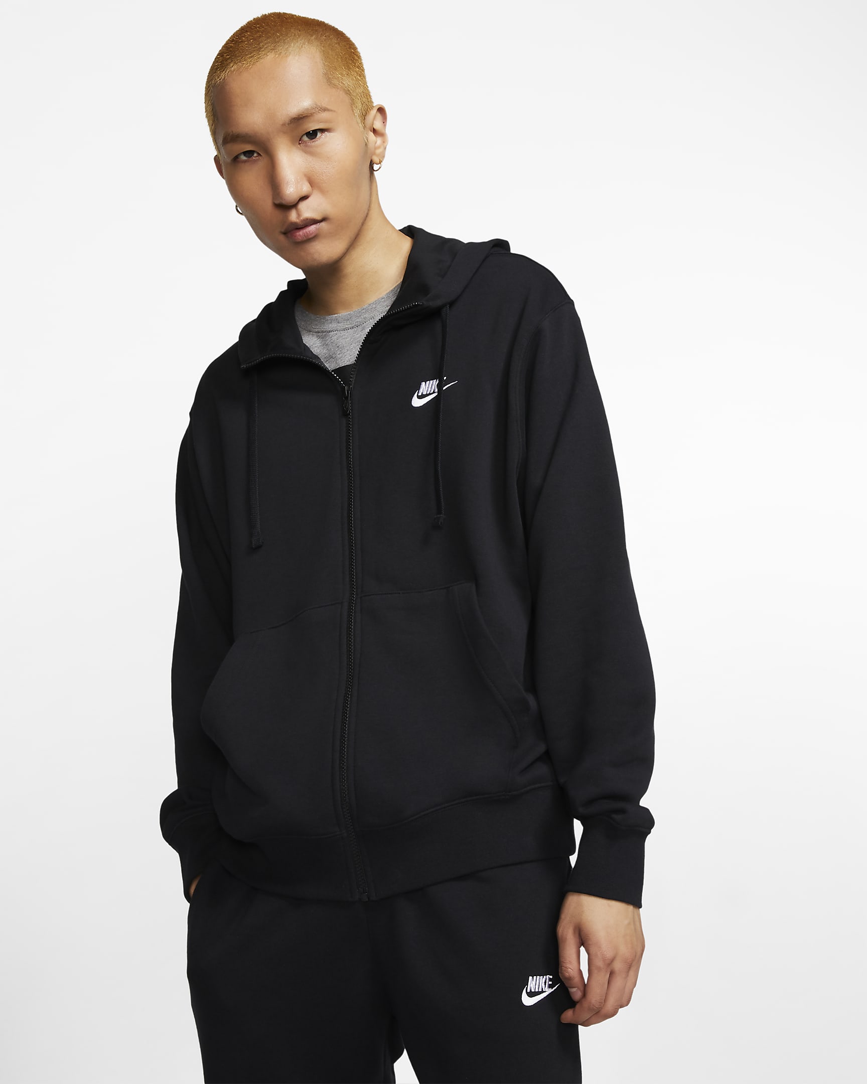 Sweat à capuche à zip Nike Sportswear Club pour homme - Noir/Noir/Blanc