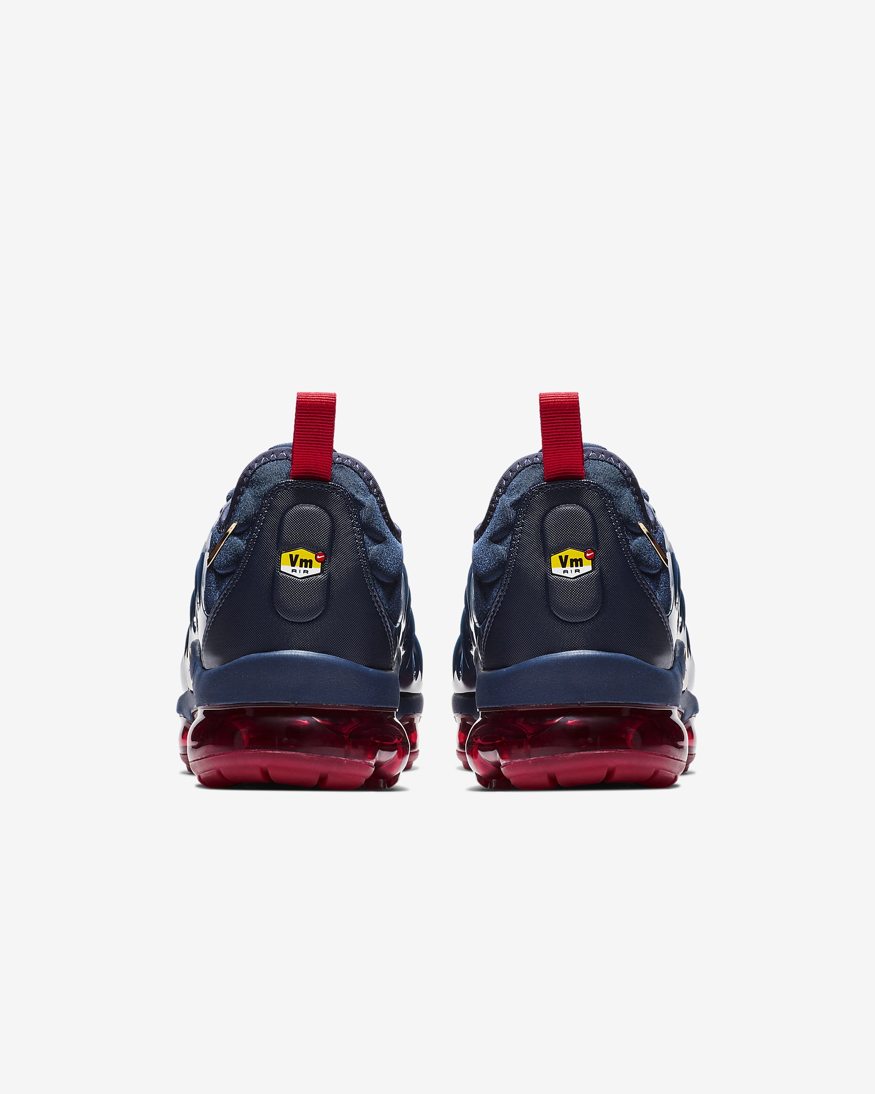 Tenis para hombre Nike Air VaporMax Plus - Azul marino medianoche/Negro/Rojo universitario/Oro metalizado