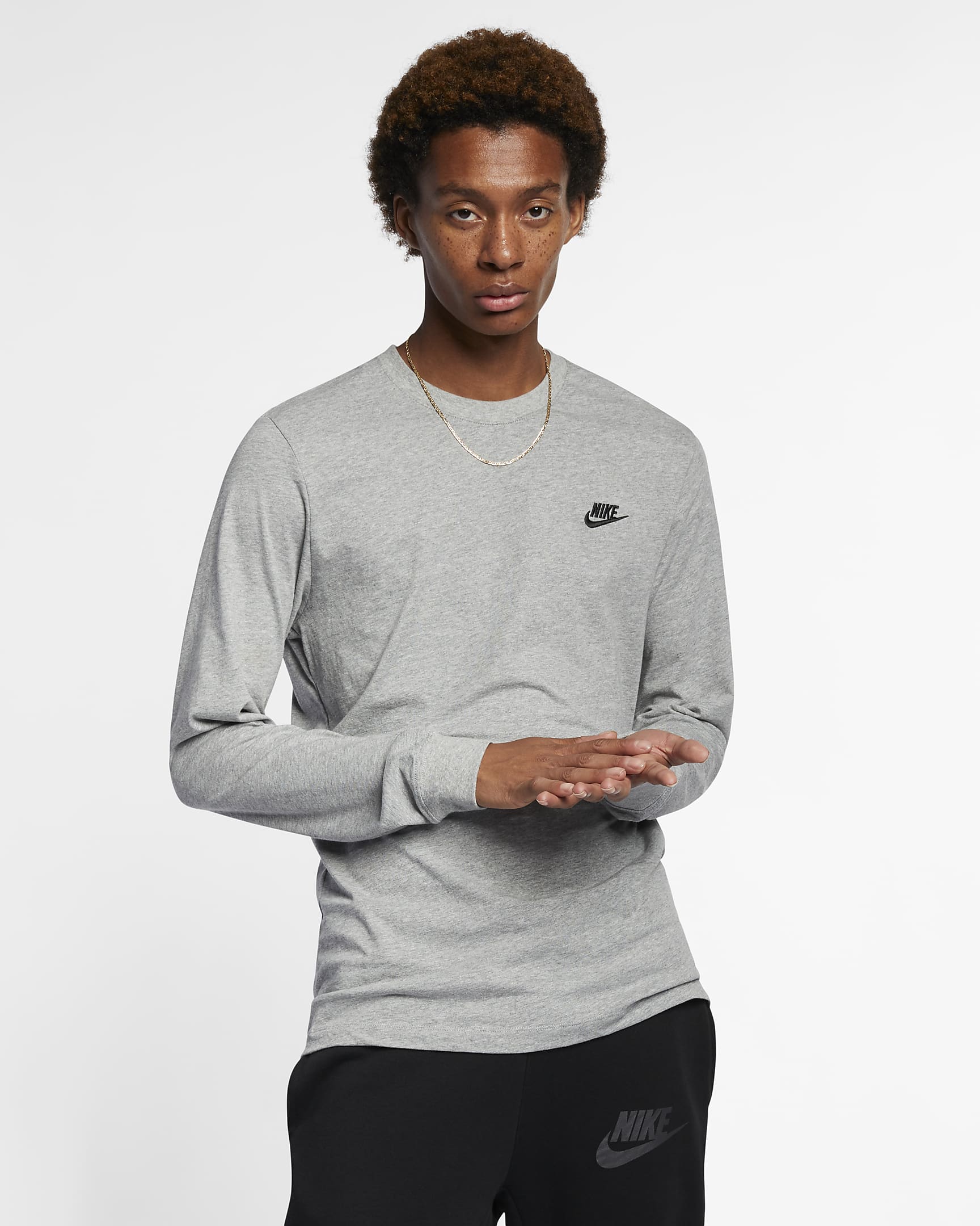 Nike Sportswear Club Men's Long-Sleeve T-Shirt - Dark Grey Heather/Black