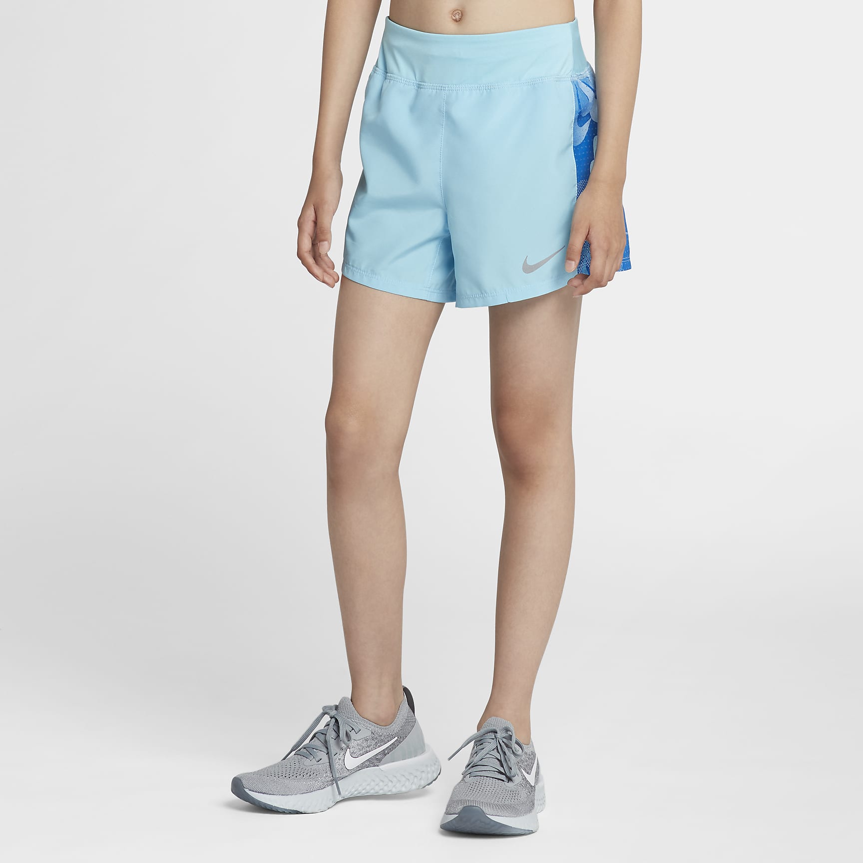 Nike Dri-FIT Older Kids' (Girls') Printed Running Shorts - Blue Chill