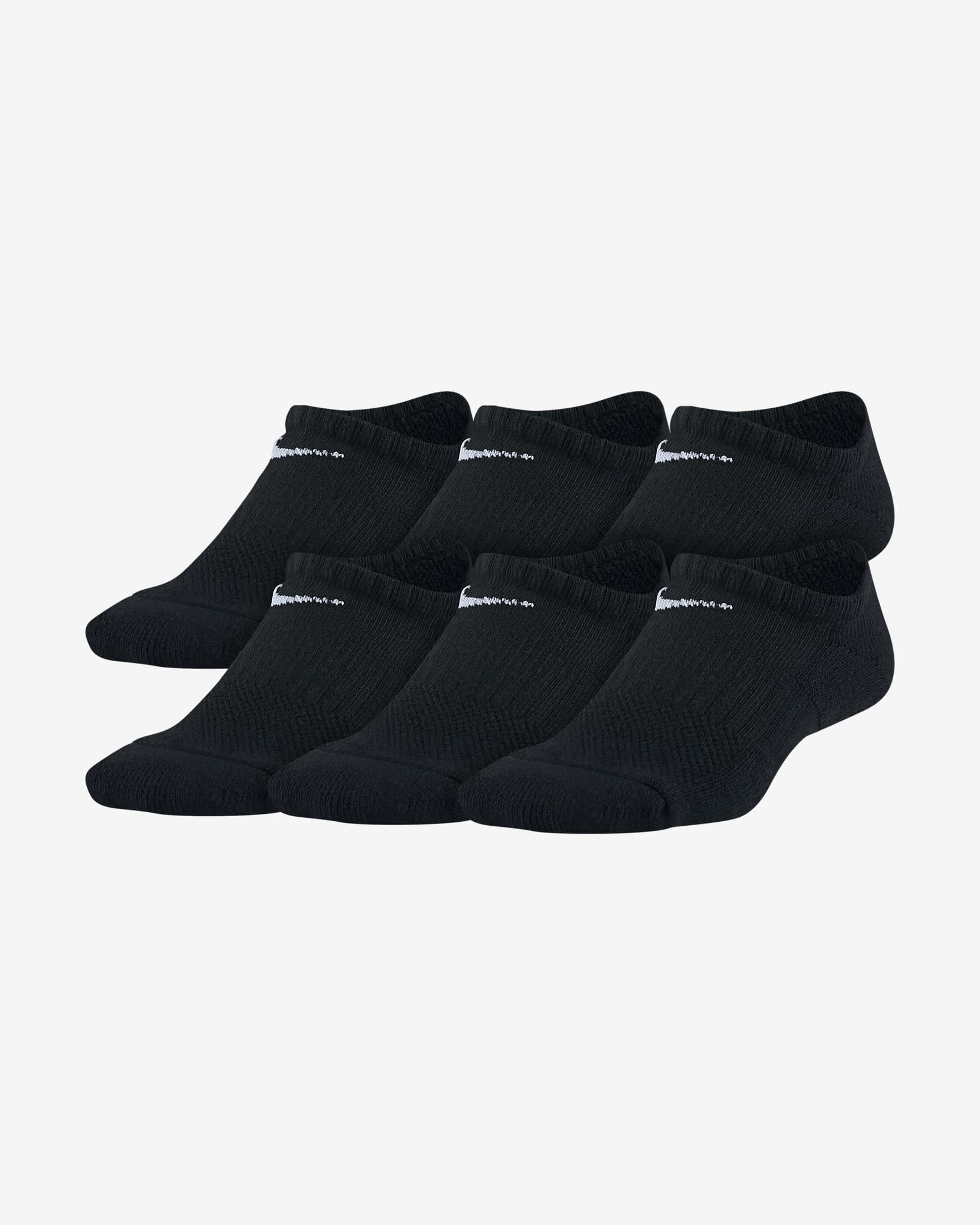 Nike Performance Cushioned No-Show Kids' Training Socks (6 Pair) - Black/White