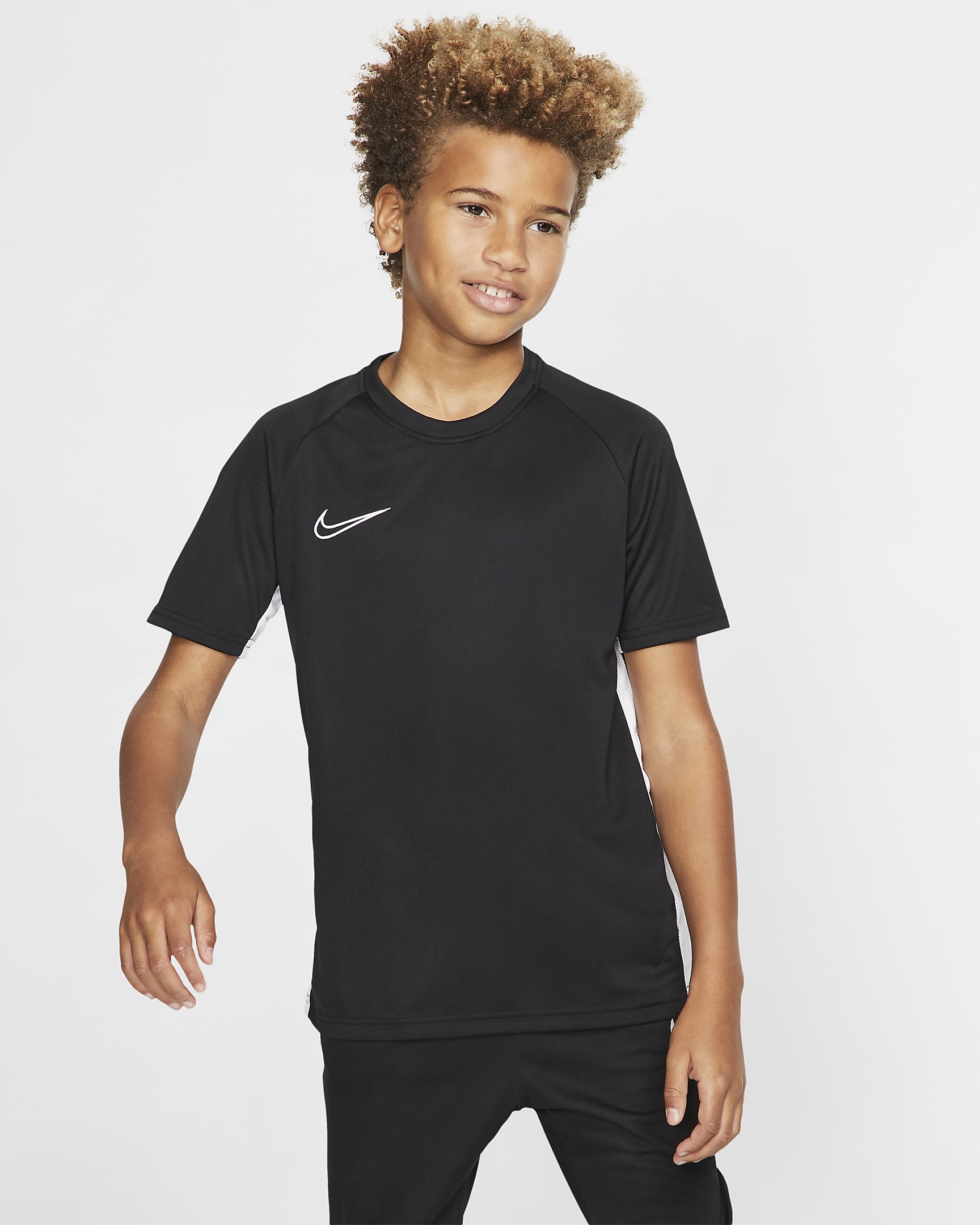 Nike Dri-FIT Academy Older Kids' Short-Sleeve Football Top - Black/White/White