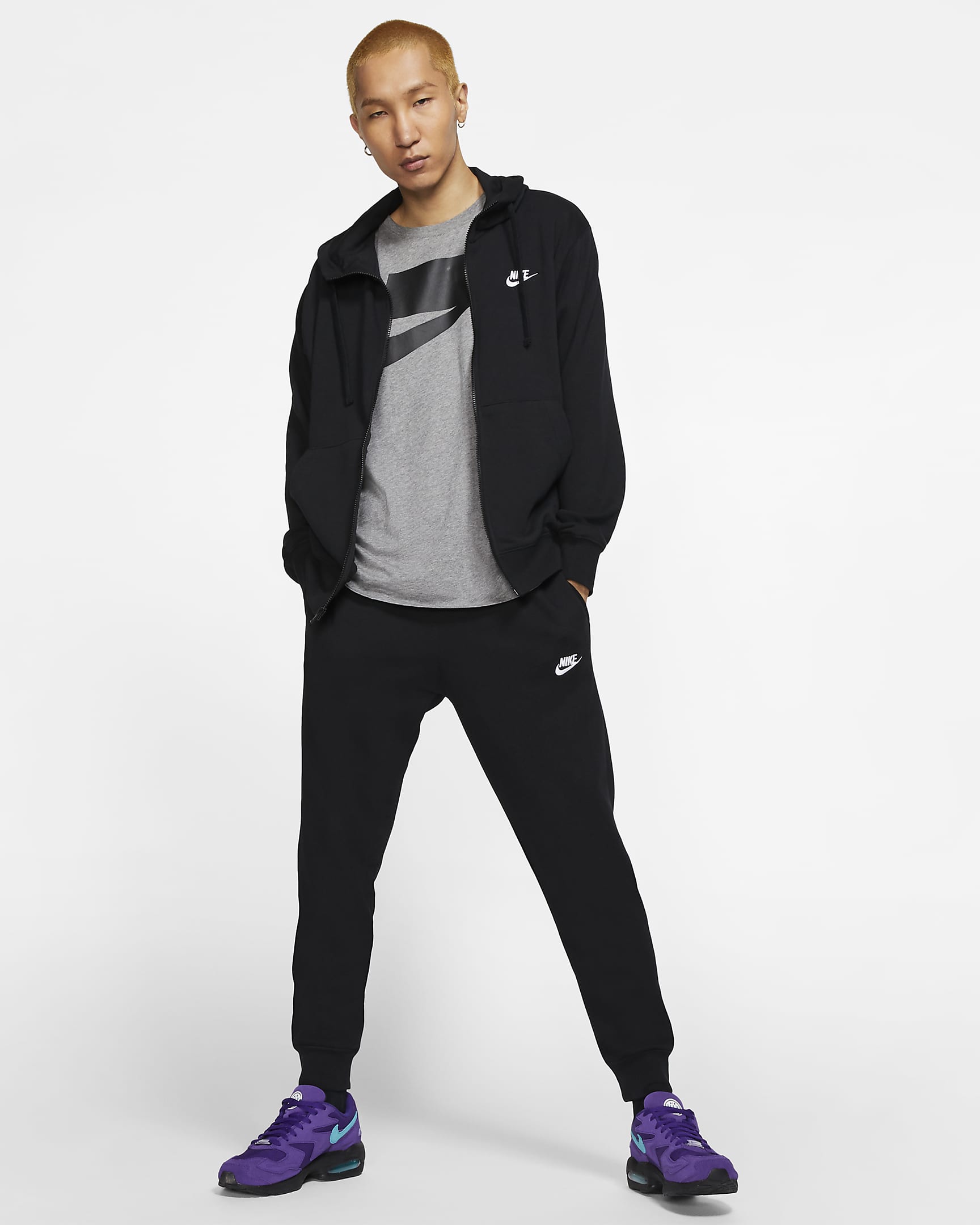 Nike Sportswear Club Sudadera con capucha con cremallera completa - Hombre - Negro/Negro/Blanco