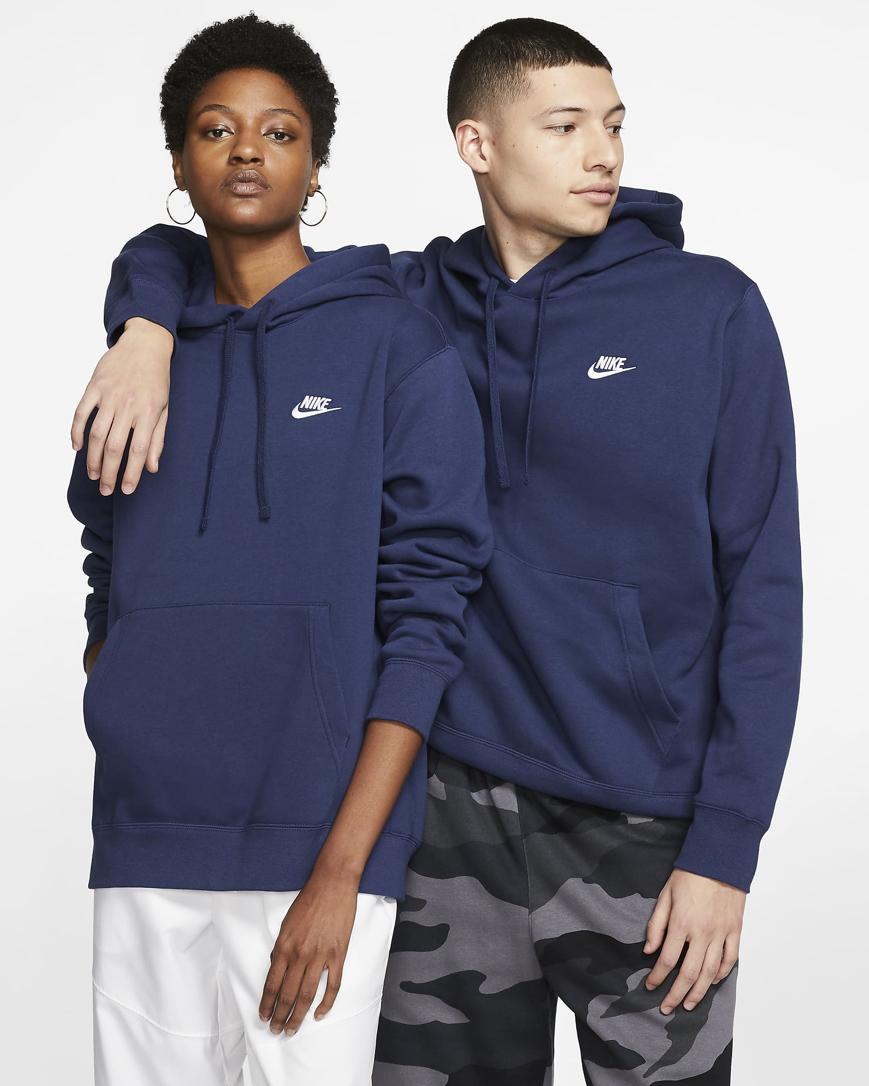 Felpa pullover con cappuccio Nike Sportswear Club Fleece - Midnight Navy/Midnight Navy/Bianco