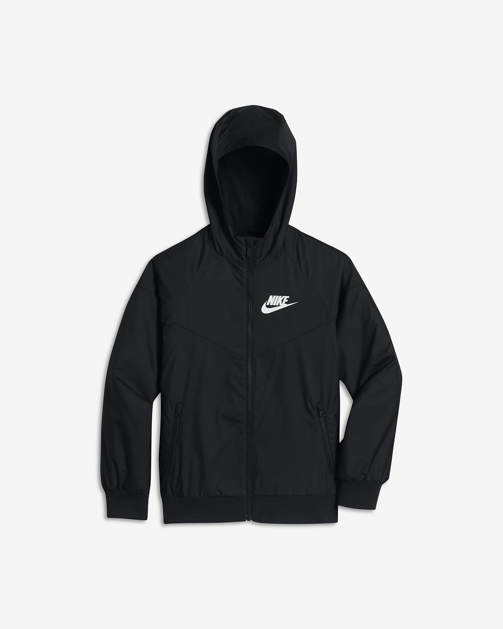 Nike Sportswear Windrunner lockere, hüftlange Jacke mit Kapuze für ältere Kinder (Jungen) - Schwarz/Schwarz/Schwarz/Weiß