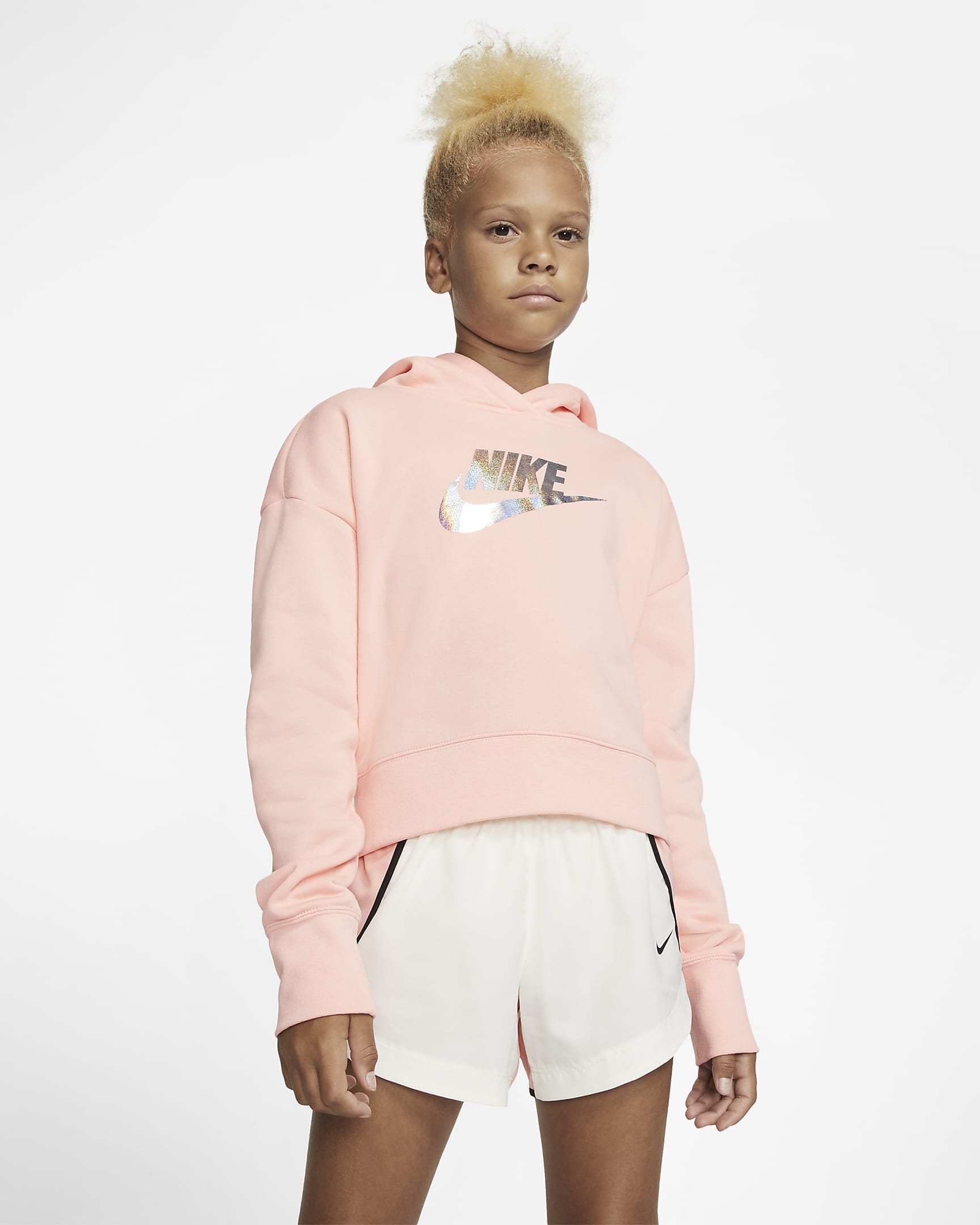 Nike Sportswear Older Kids' (Girls') Cropped Hoodie - Bleached Coral