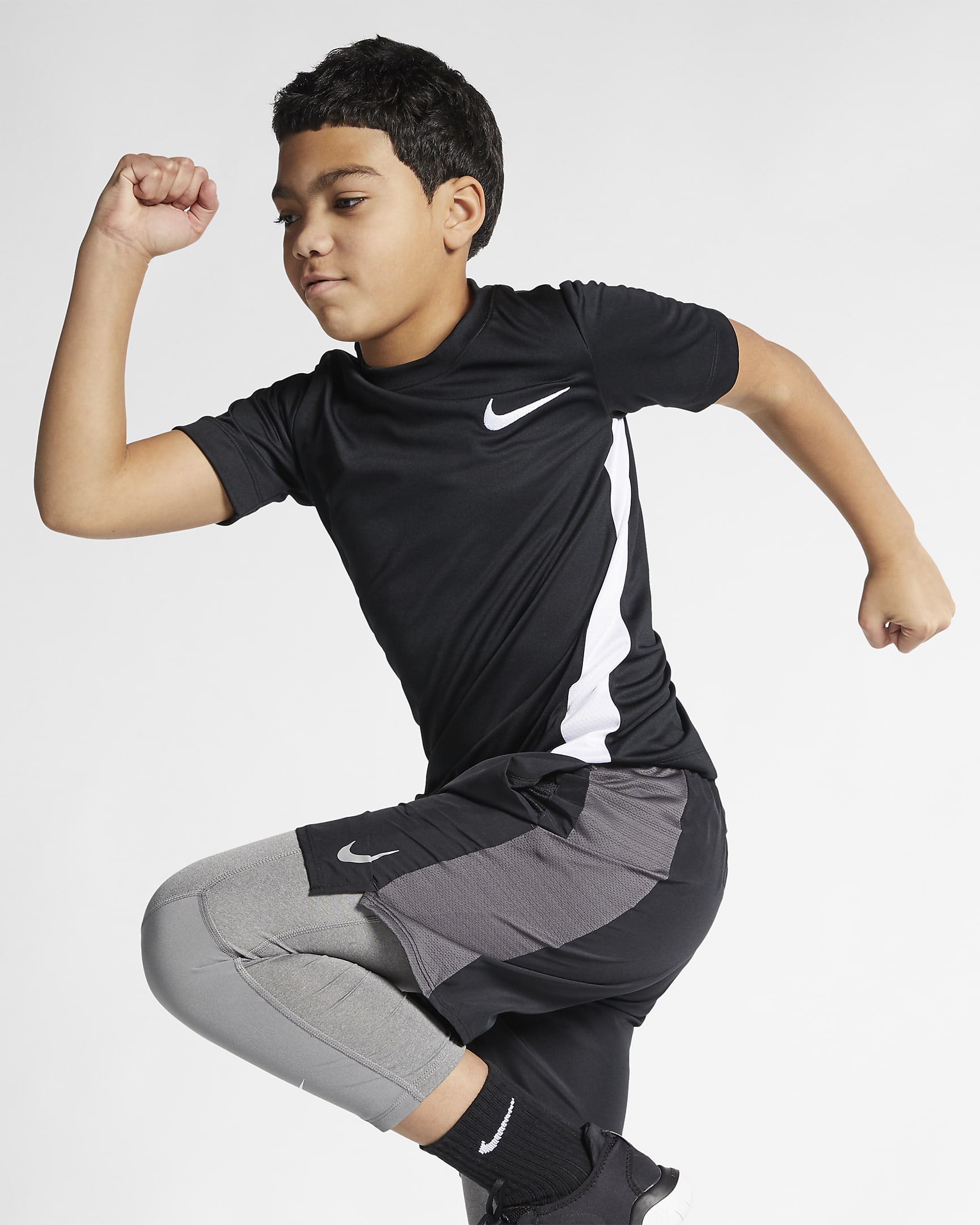 Nike Dri-FIT Older Kids' (Boys') Short-Sleeve Training Top - Black/White/White