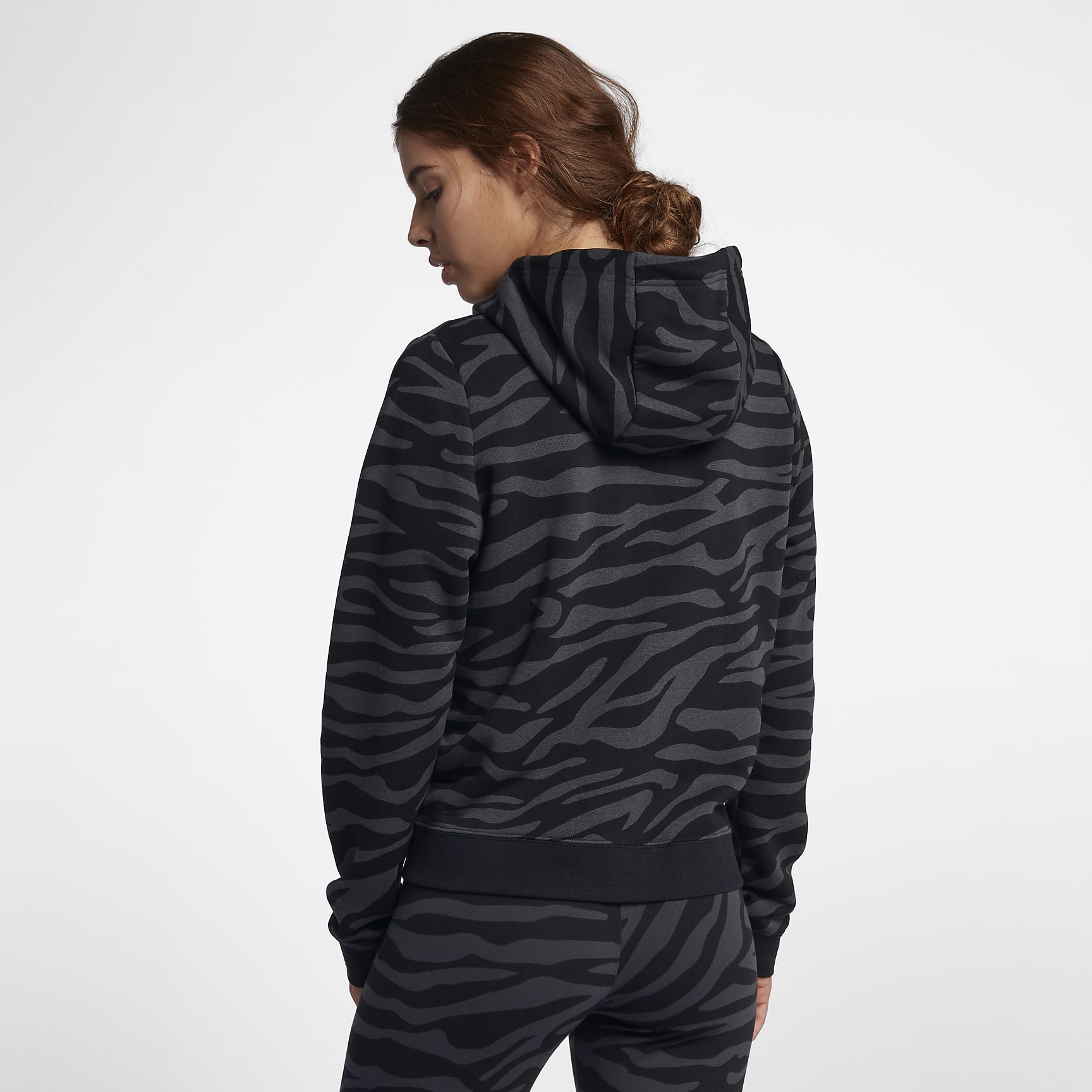 Nike Sportswear Damen-Hoodie mit Tierprint und durchgehendem Reißverschluss - Schwarz/Weiß