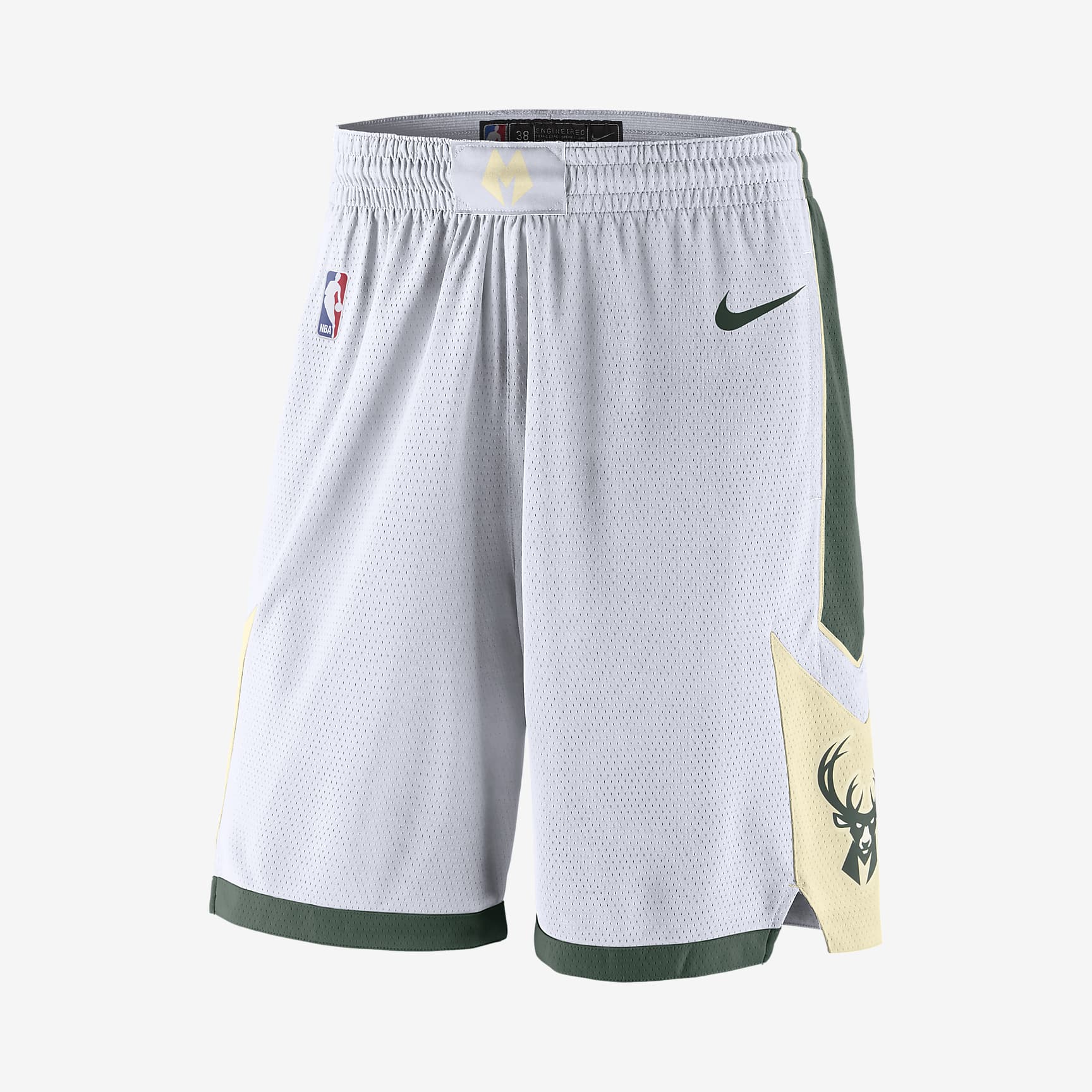 Milwaukee Bucks Men's Nike NBA Swingman Shorts - White/Fir/Flat Opal/Fir