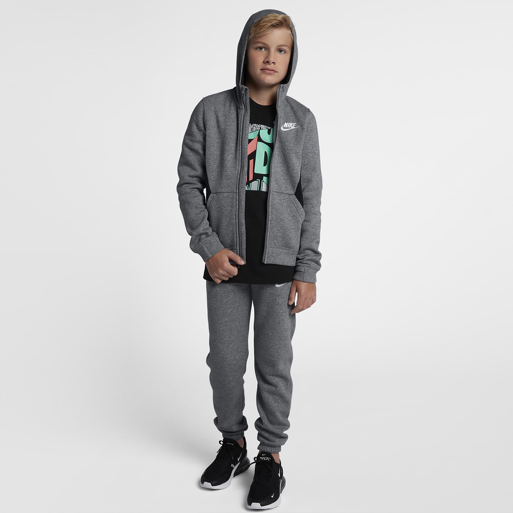 Nike Sportswear Older Kids' (Boys') Tracksuit - Carbon Heather/Black/White