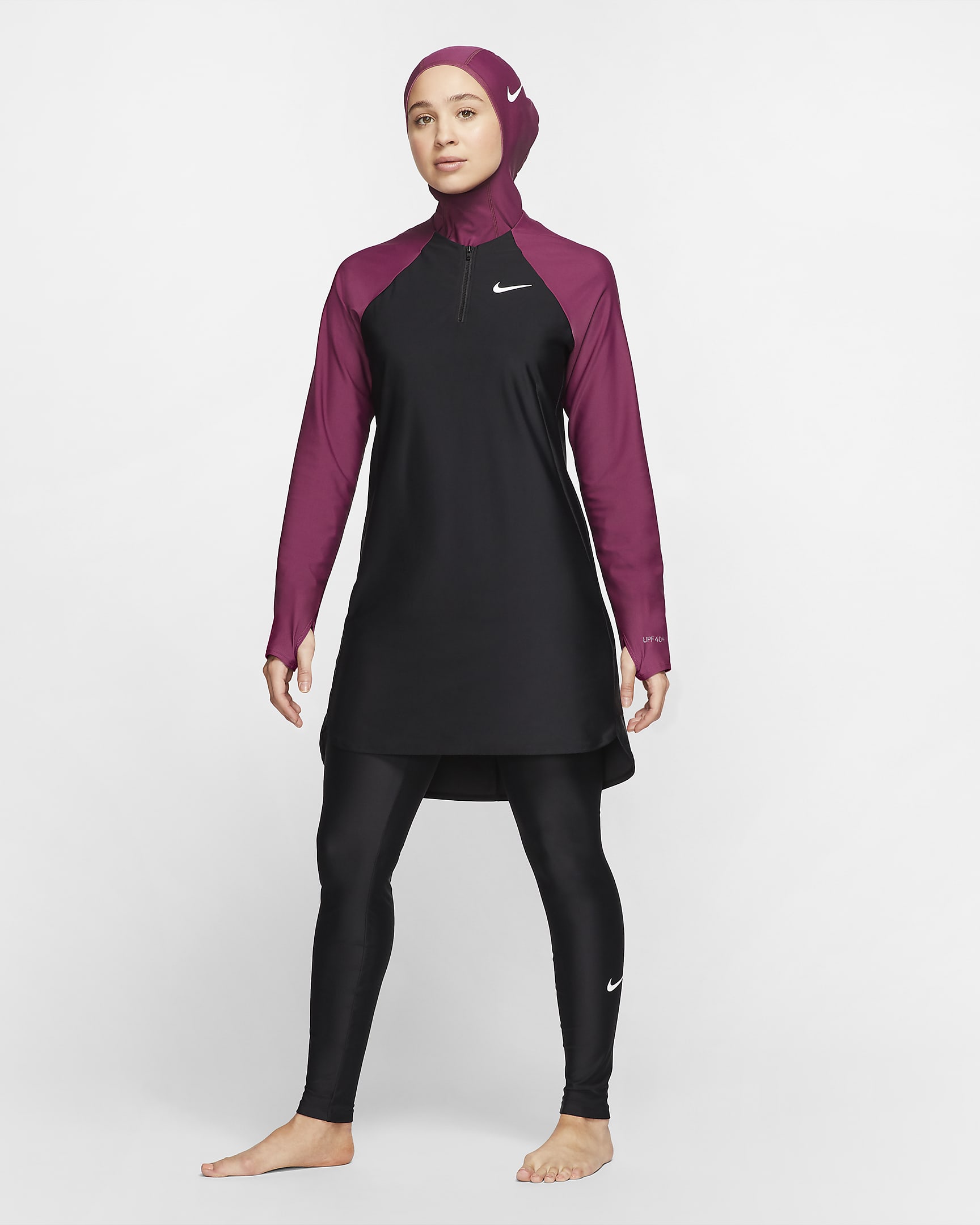 Nike Victory schmale Schwimm-Leggings mit durchgehendem Schutz für Damen - Schwarz/Schwarz/Weiß