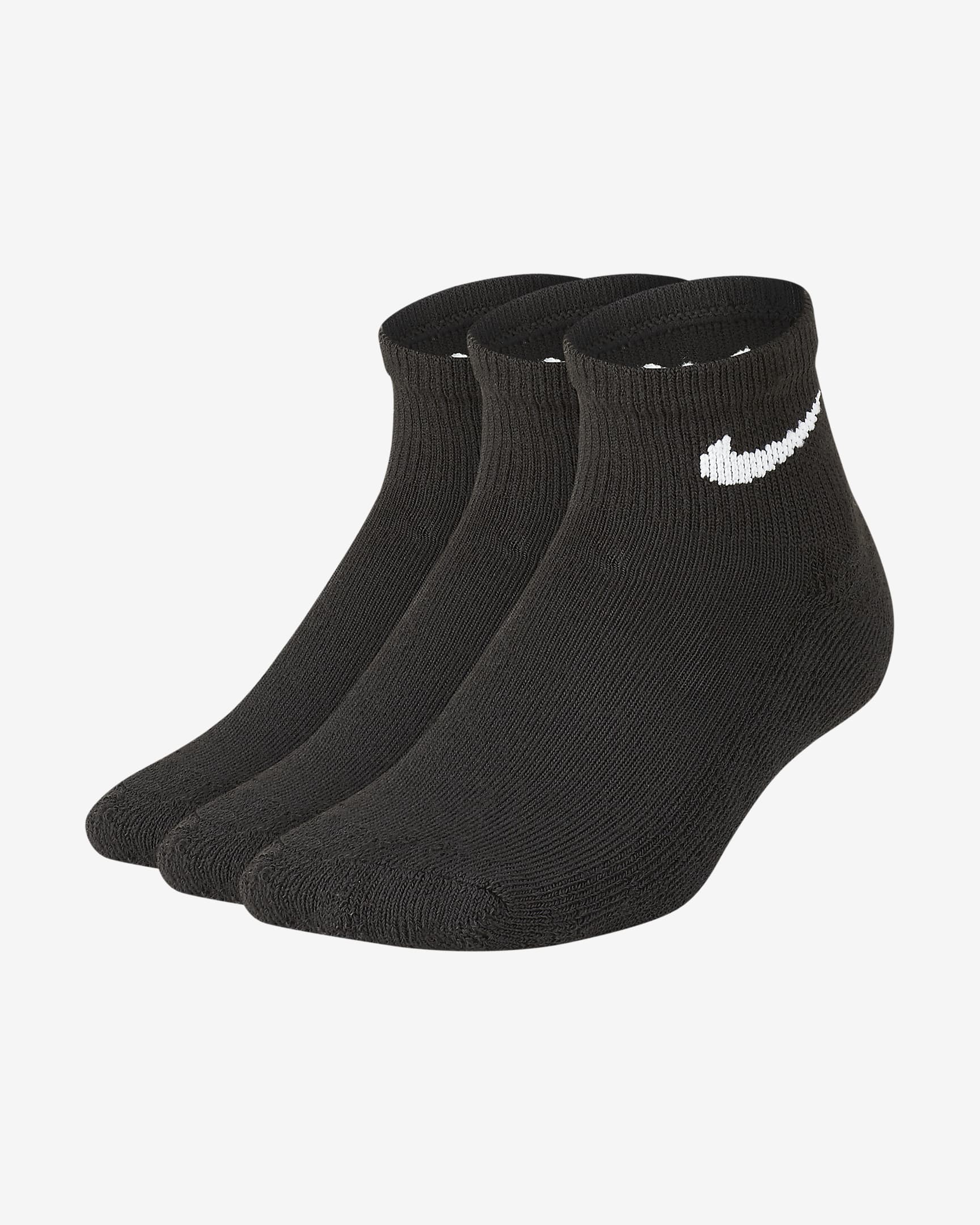 Nike Little Kids' Cushioned Ankle Socks (3 Pairs) - Black