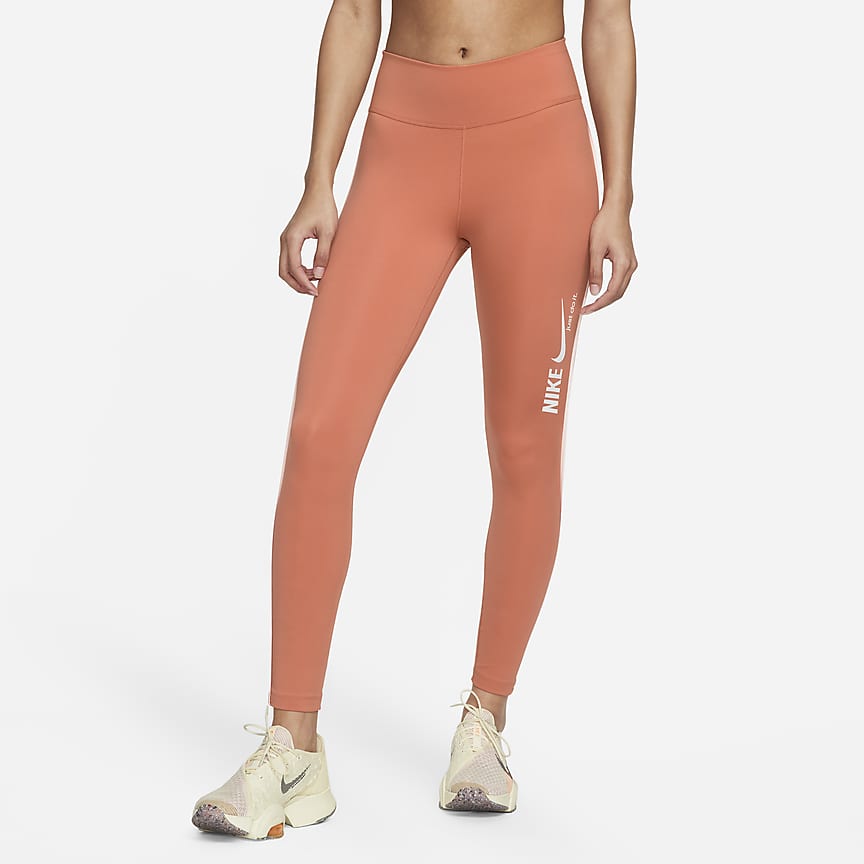Nike One Dri Fit Mid Rise Graphic Leggings Orange XL