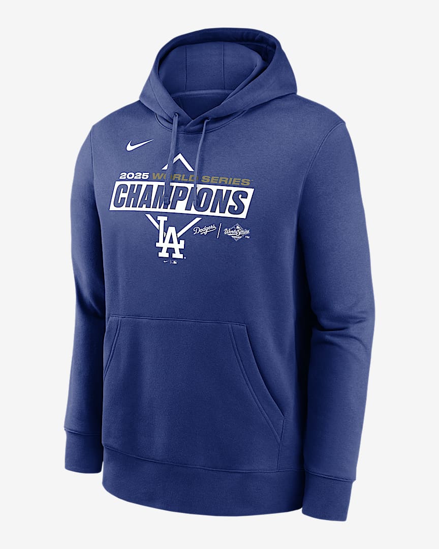 Los Angeles Dodgers 2025 World Series Champions Logo Home Plate Men's Nike MLB Pullover Hoodie