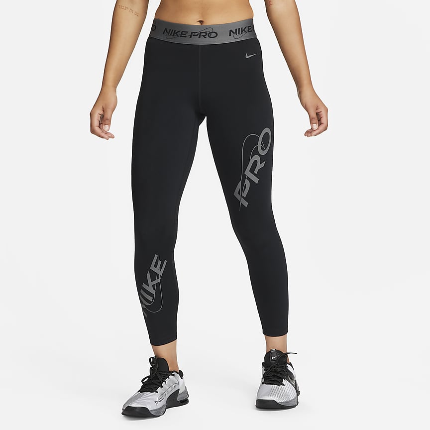 Nike Pro 365 Mid Rise Cropped Mesh Panel Leggings Black AV9747-010