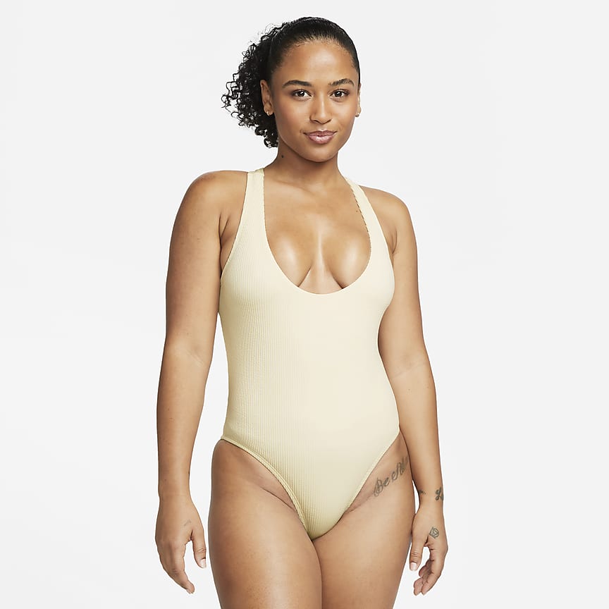 Nike Fusion Women's Long-Sleeve Hydroguard Crop Swim Top.