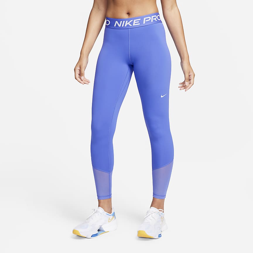 Nike Women's​ Pro 365 Mid-Rise Mesh-Paneled Leggings-Blue - Hibbett
