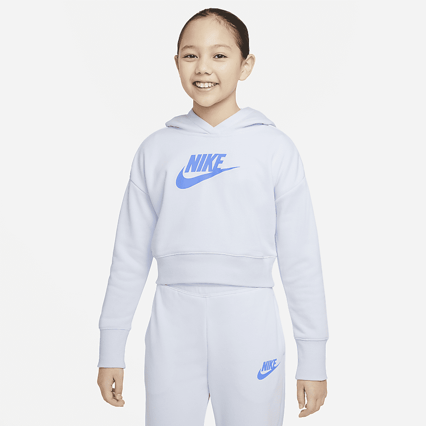 Sudadera cropped con gorro de French Terry para niñas talla grande Nike Air  . Nike.com