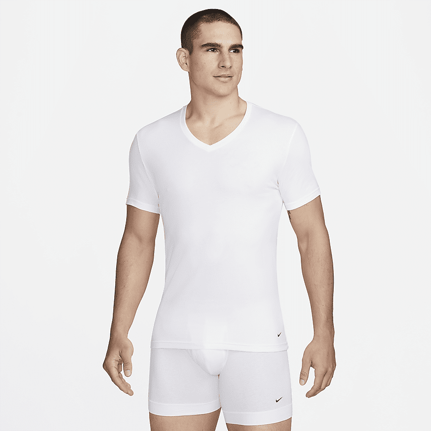 Camiseta interior de cuello en V de ajuste entallado para hombre Nike  Everyday Cotton Stretch (paquete de 2). Nike.com