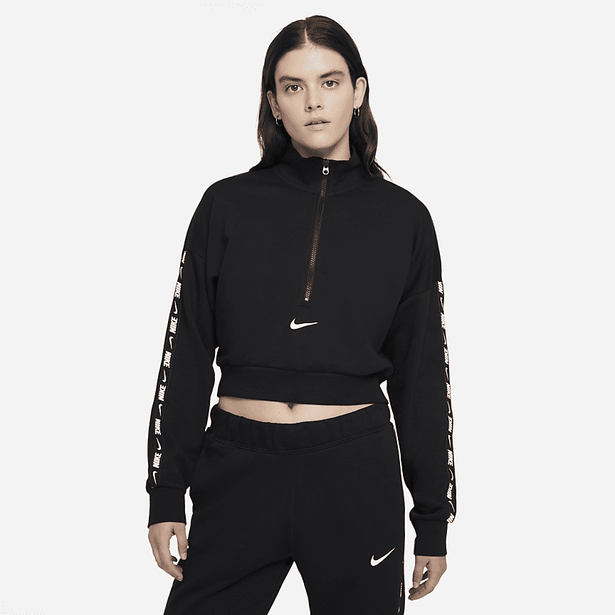 nike essentials grey cropped high neck sweatshirt